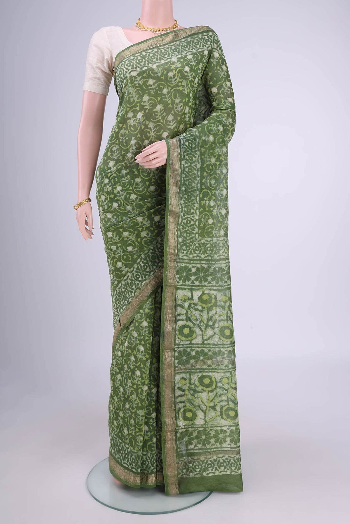 Sage Green Maheshwari Silk Cotton Saree