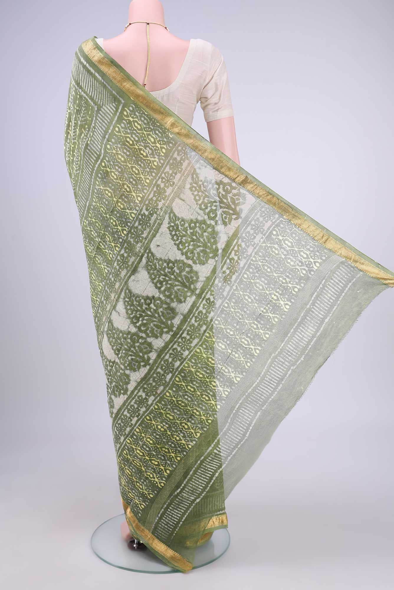 Green Maheshwari Silk Cotton Saree