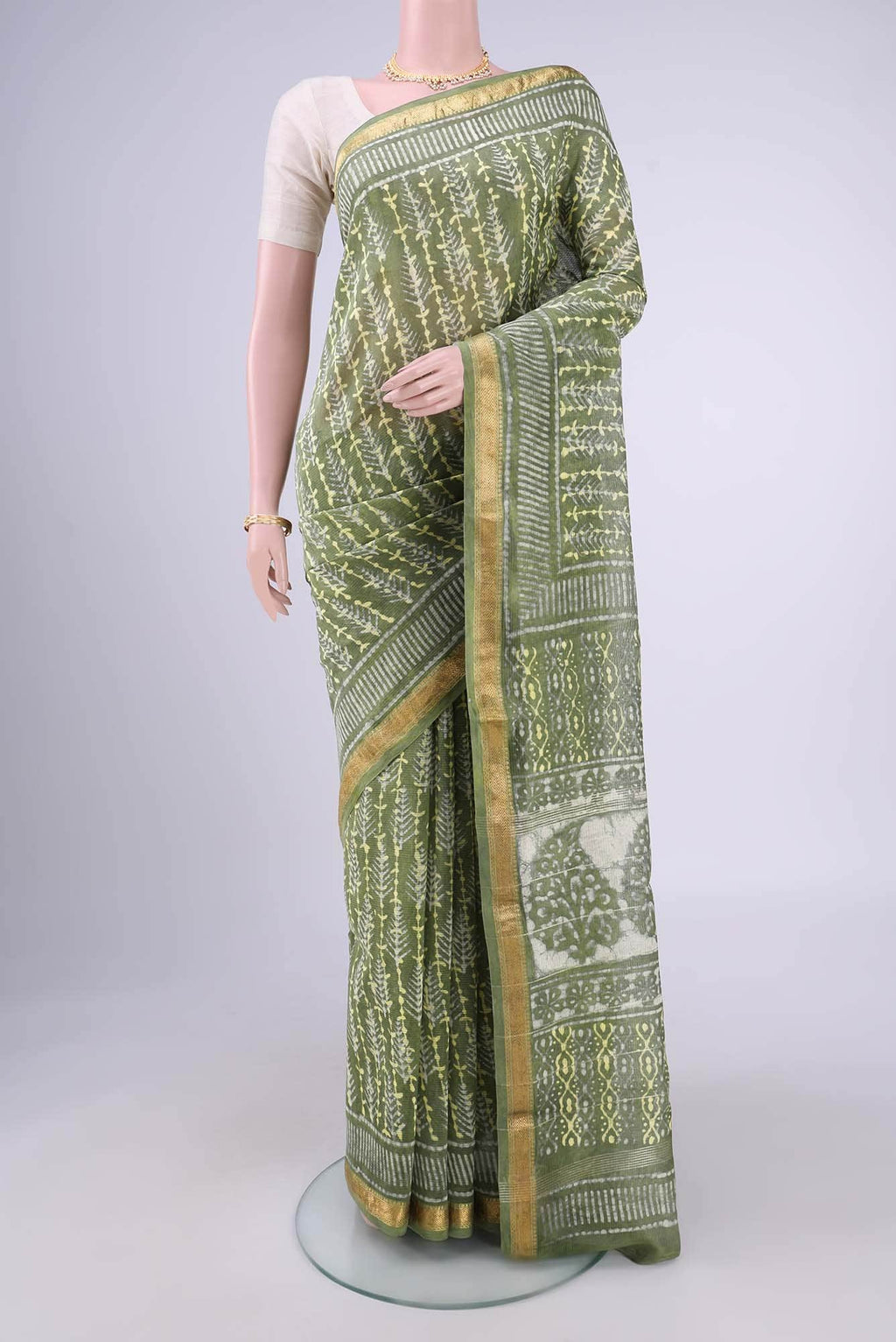 Green Maheshwari Silk Cotton Saree