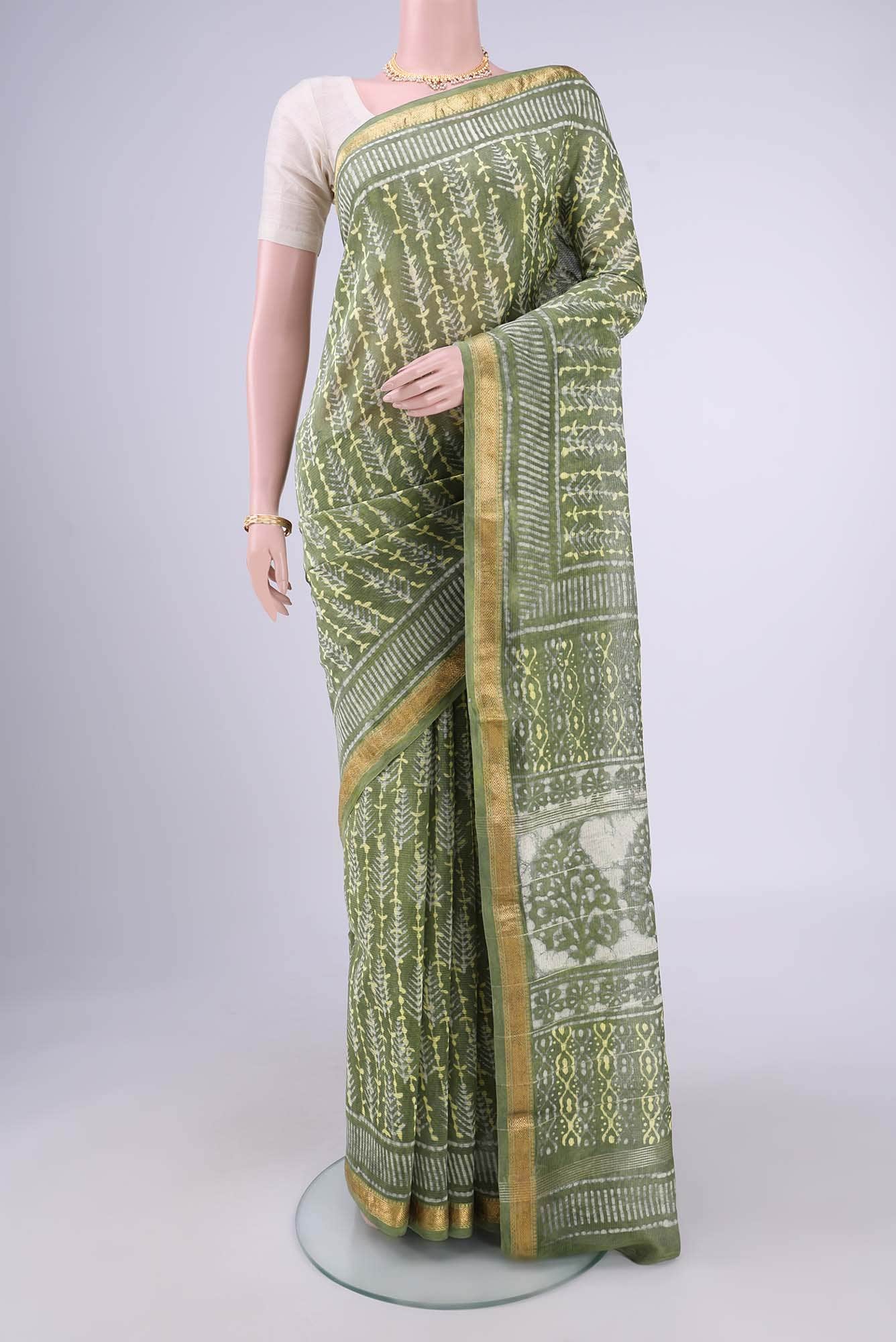 Green Maheshwari Silk Cotton Saree
