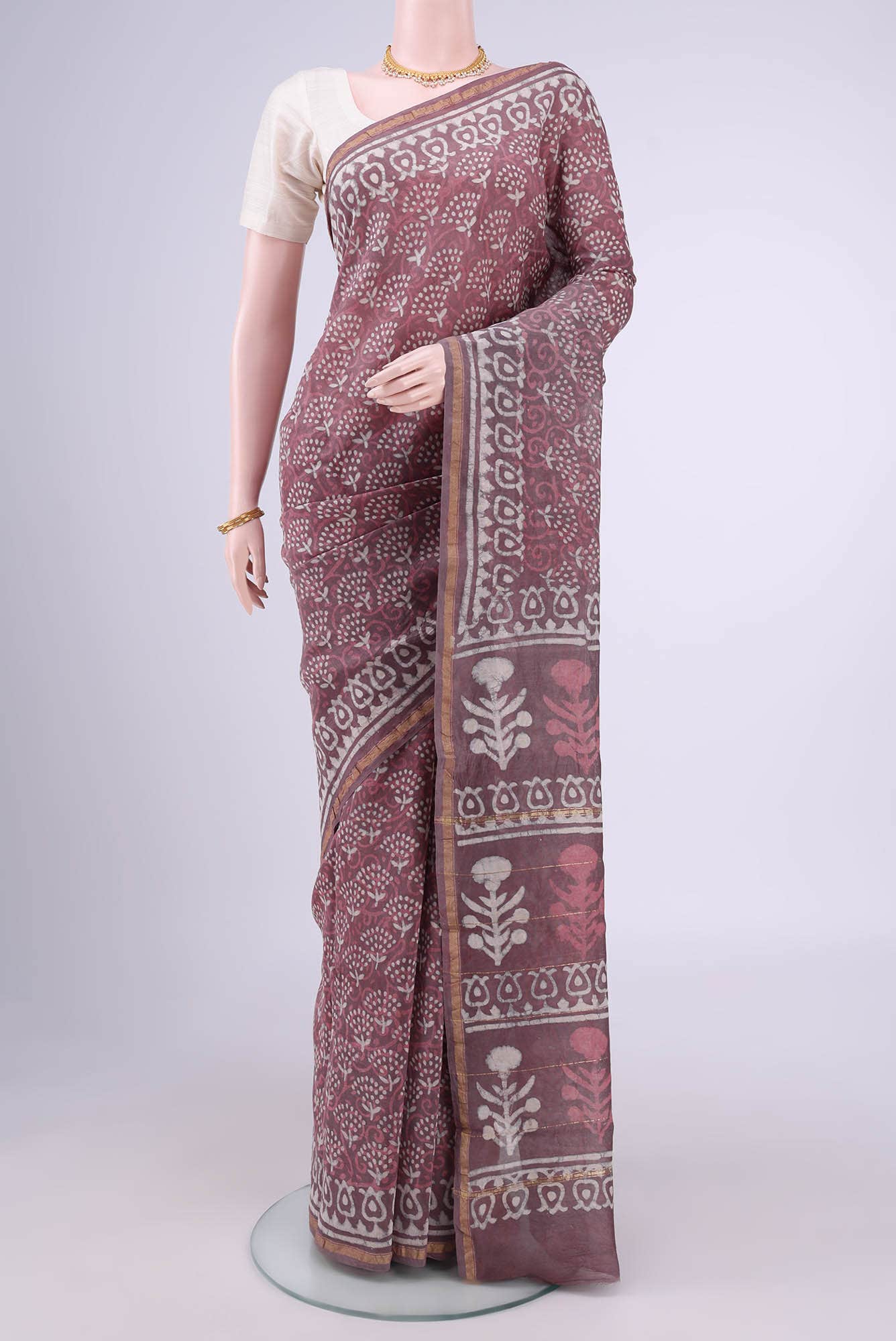 Pink Maheshwari Silk Cotton Saree