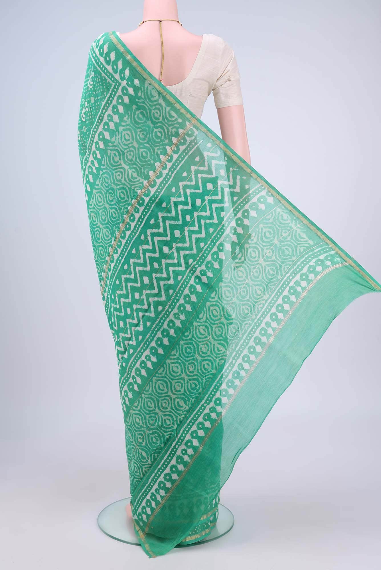 Sea Green Maheshwari Silk Cotton Saree