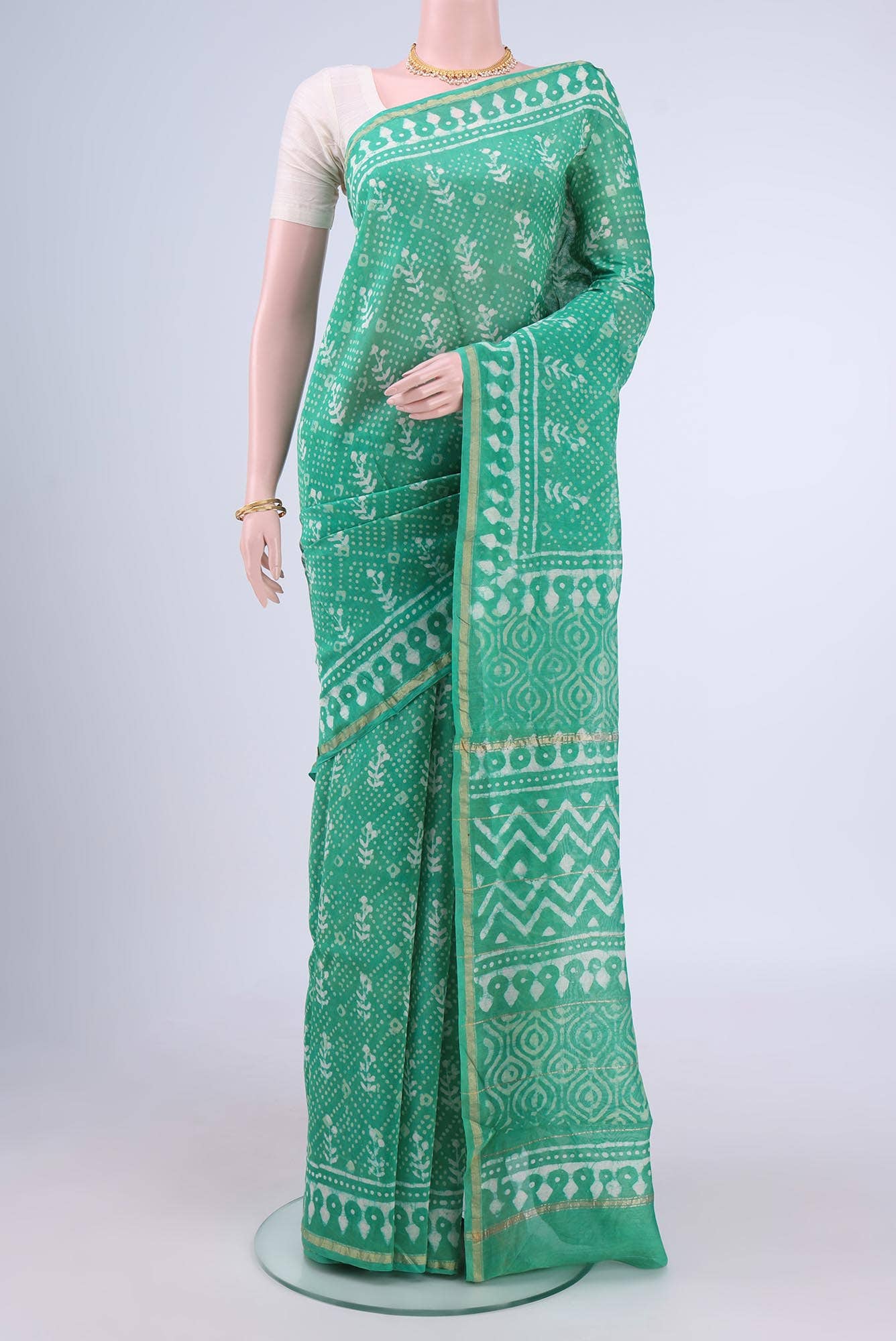 Sea Green Maheshwari Silk Cotton Saree