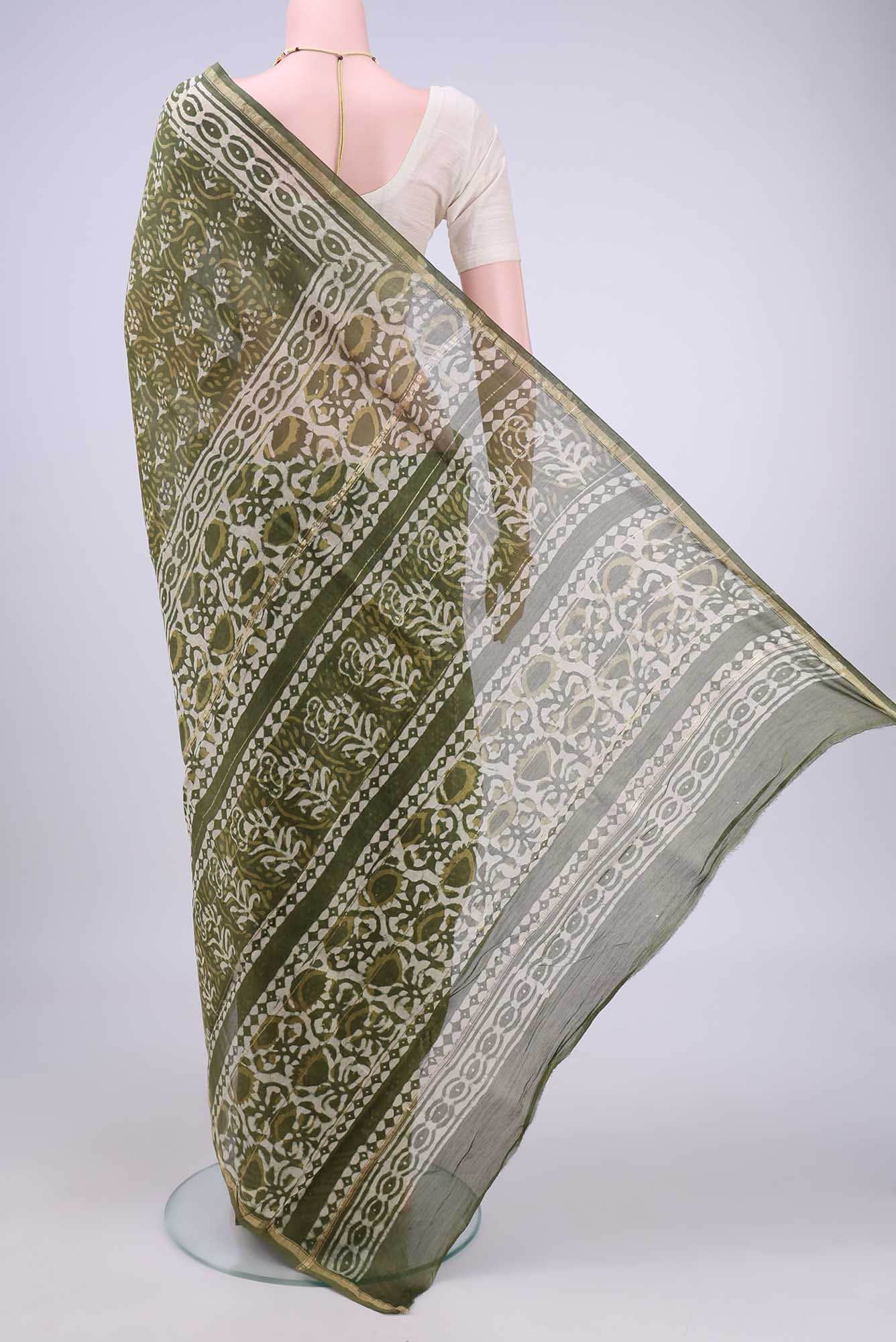 Mehandi Green Maheshwari Silk Cotton Saree
