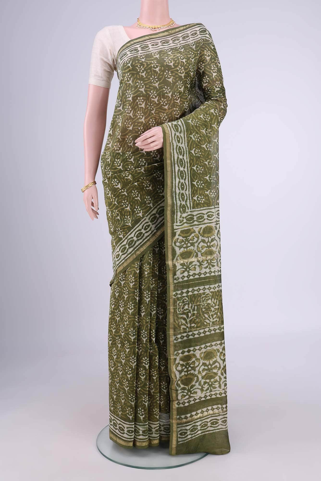 Mehandi Green Maheshwari Silk Cotton Saree