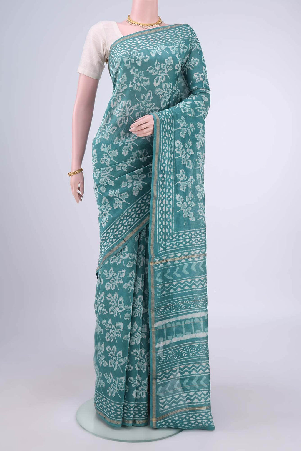 Maya Blue Maheshwari Silk Cotton Saree