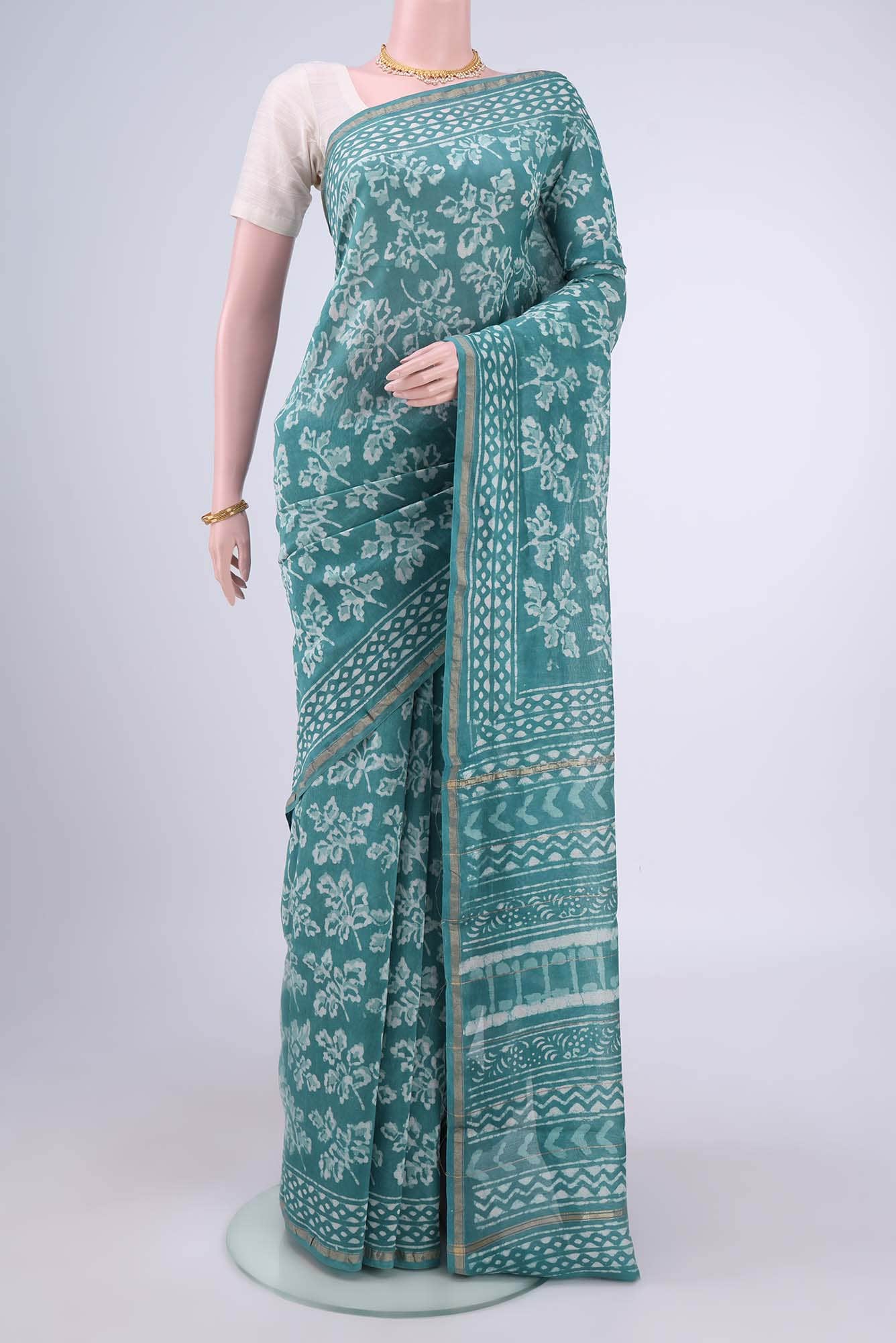 Maya Blue Maheshwari Silk Cotton Saree