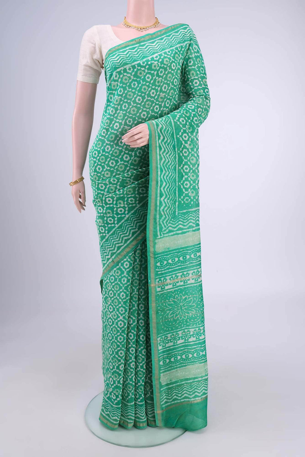 Sea Green Maheshwari Silk Cotton Saree