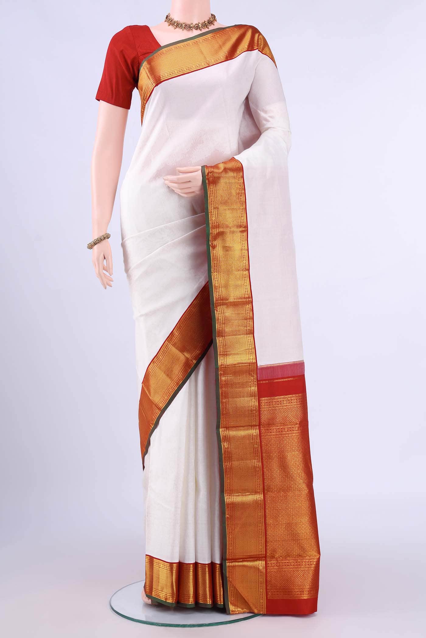 Pure Silk Pure Zari White Kanchipuram Saree