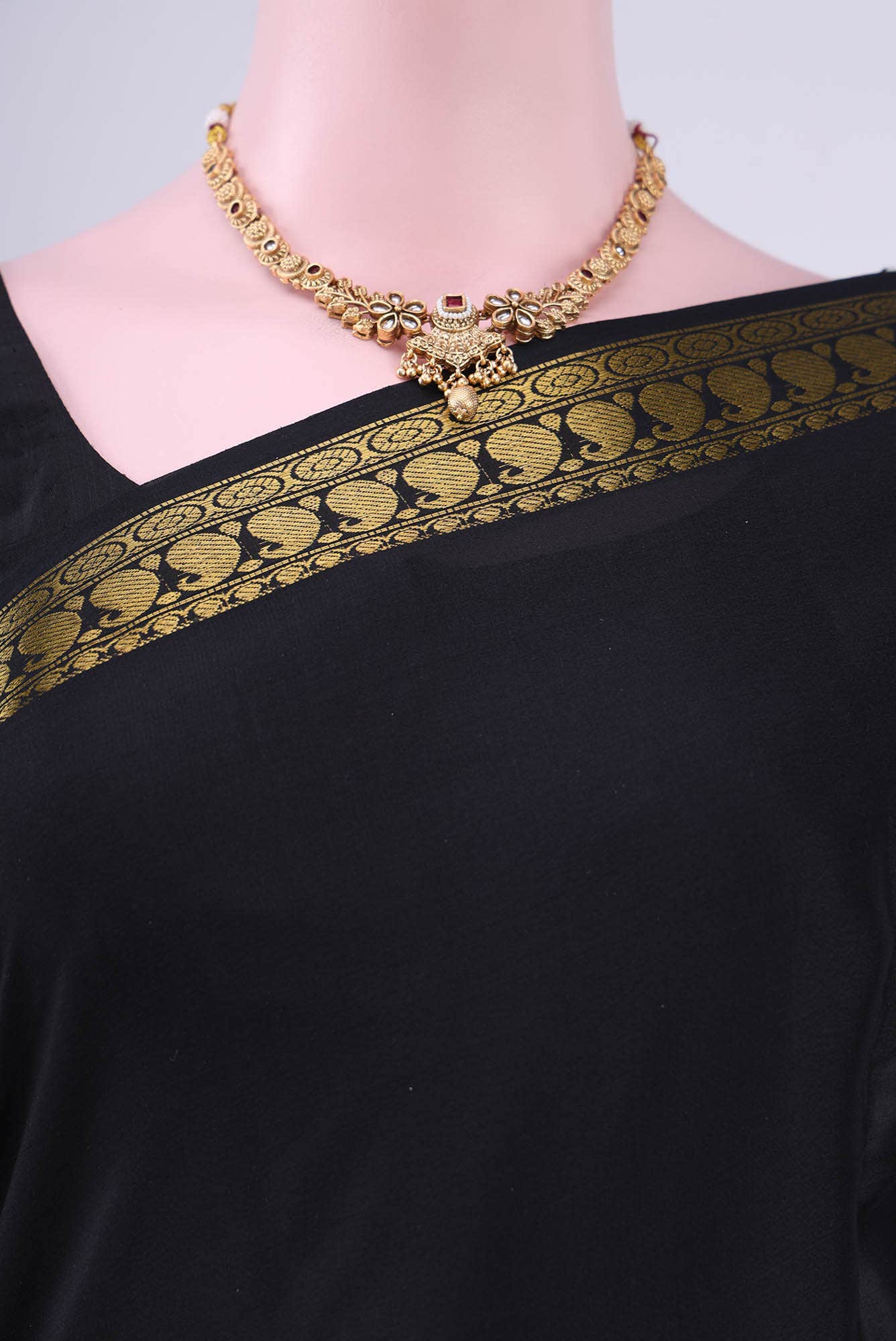 Black Mysore Crepe Saree