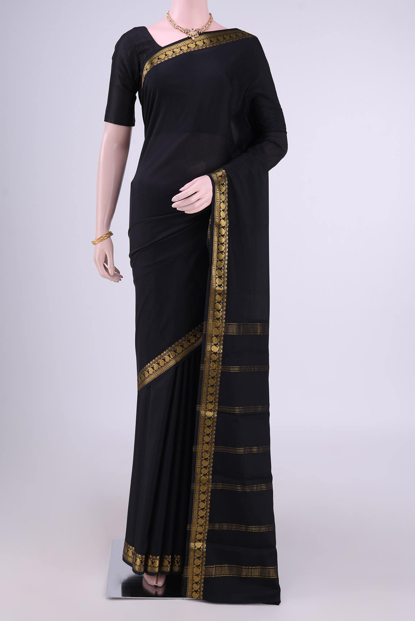 Black Mysore Crepe Saree