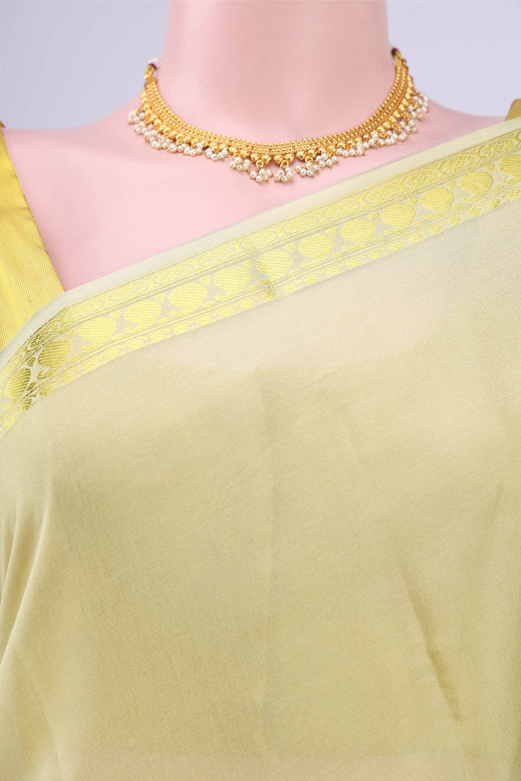 Beige Mysore Crepe Saree