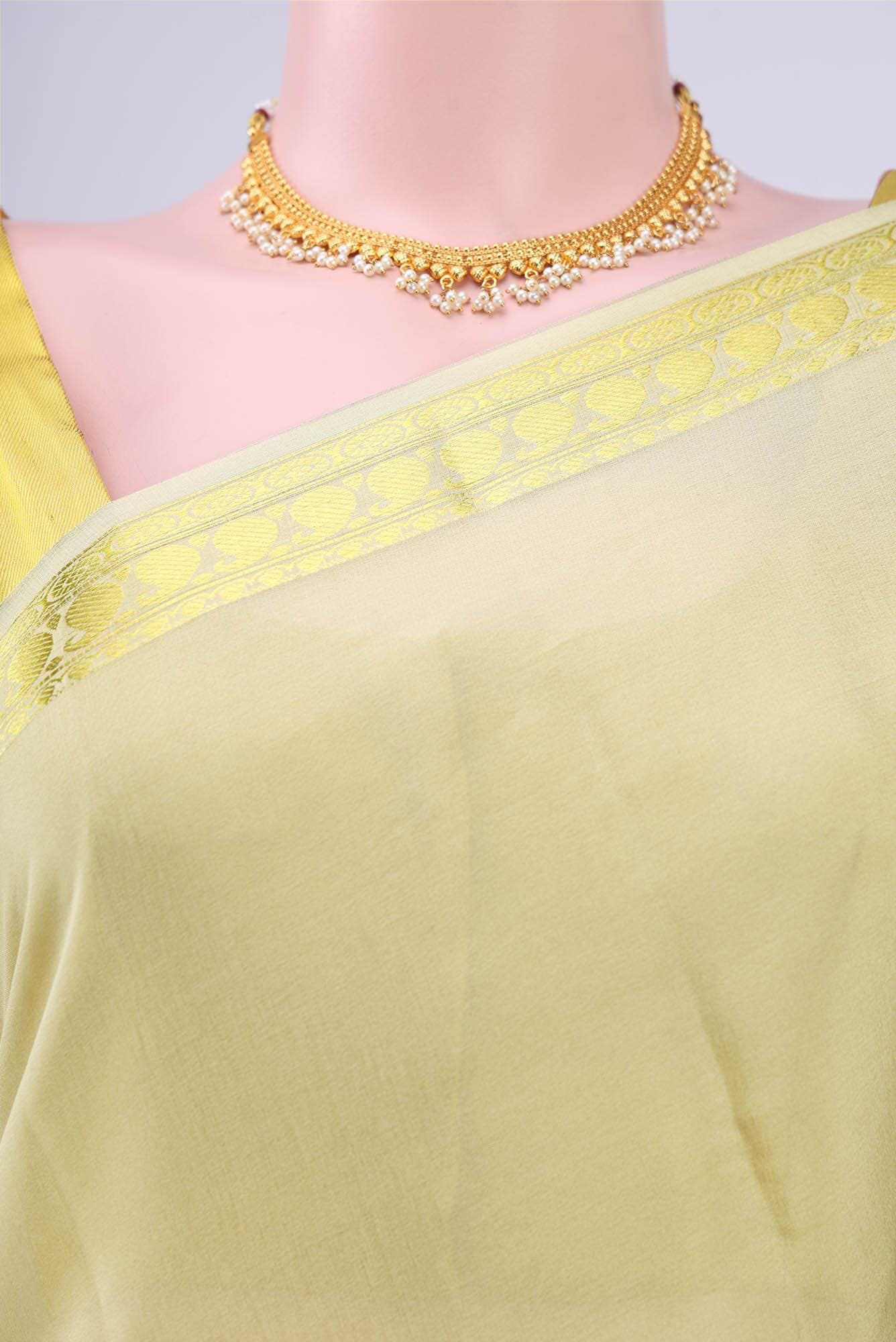 Beige Mysore Crepe Saree