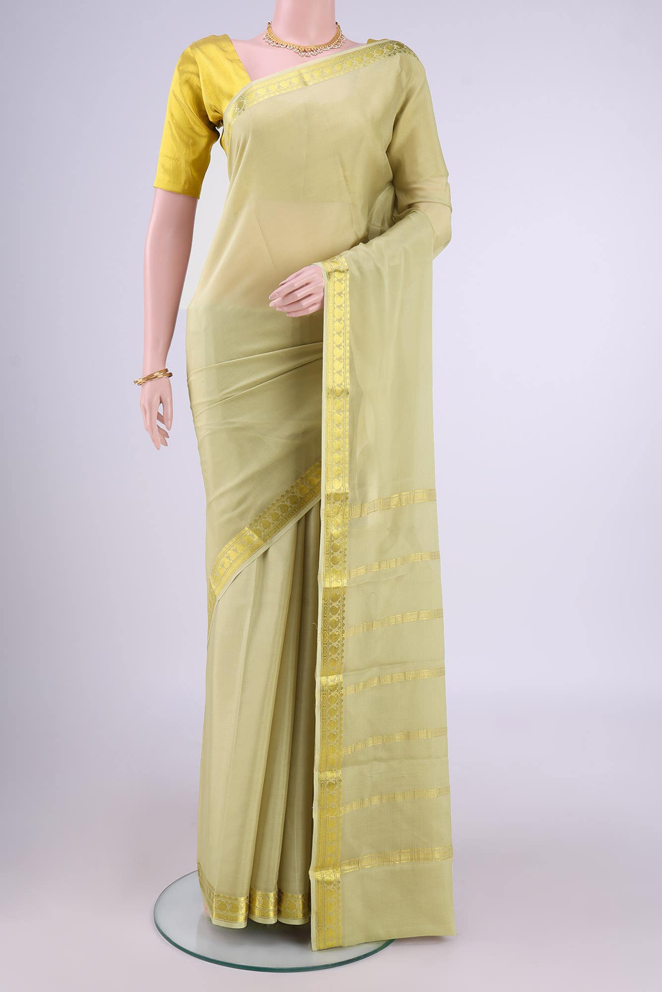 Beige Mysore Crepe Saree