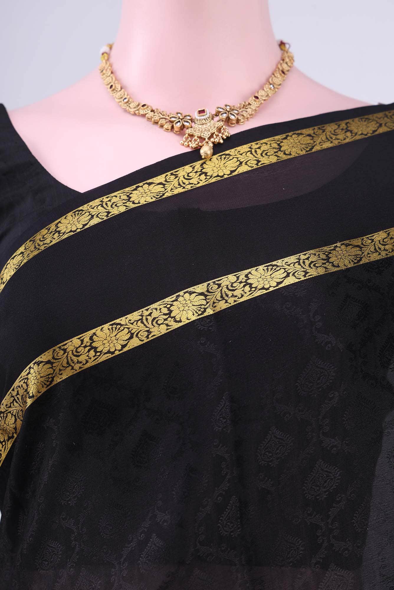 Black Mysore Crepe Saree