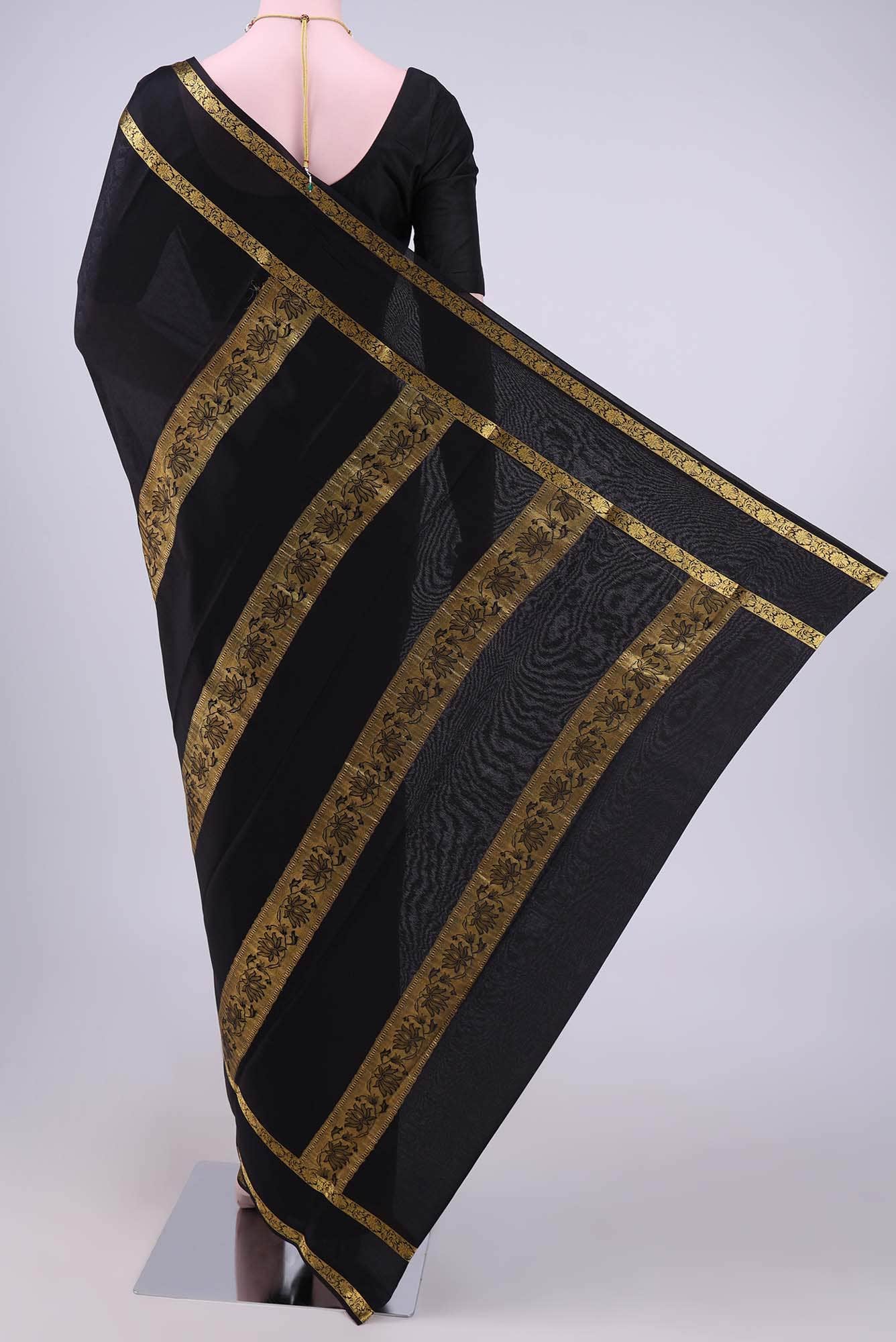 Black Mysore Crepe Saree