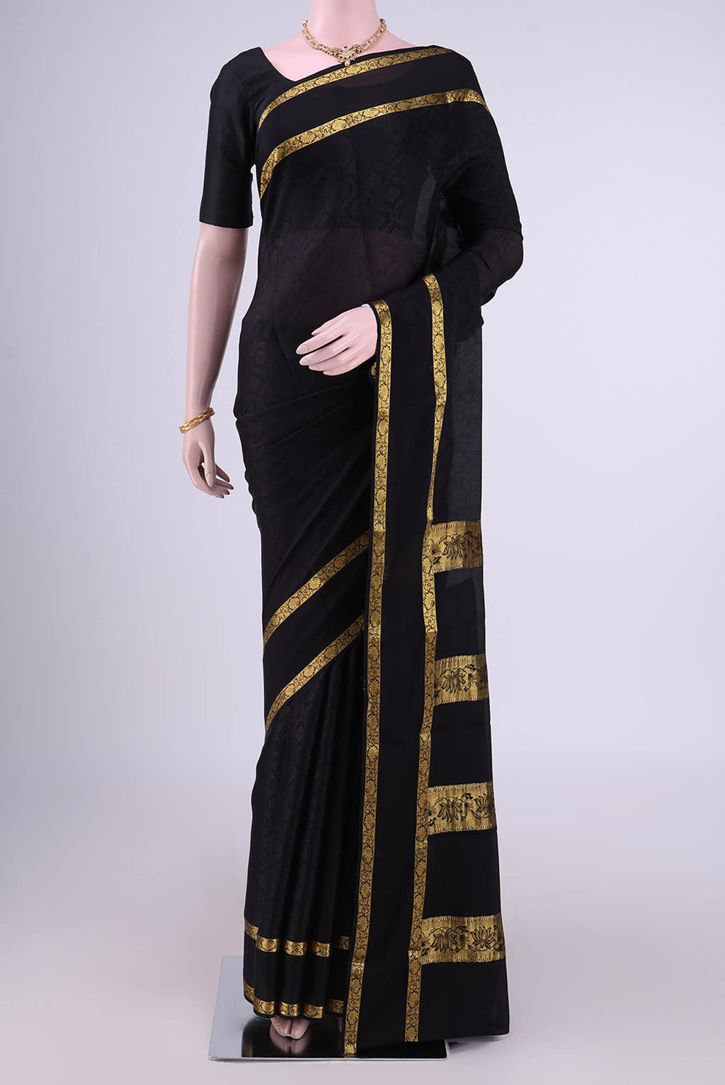 Black Mysore Crepe Saree