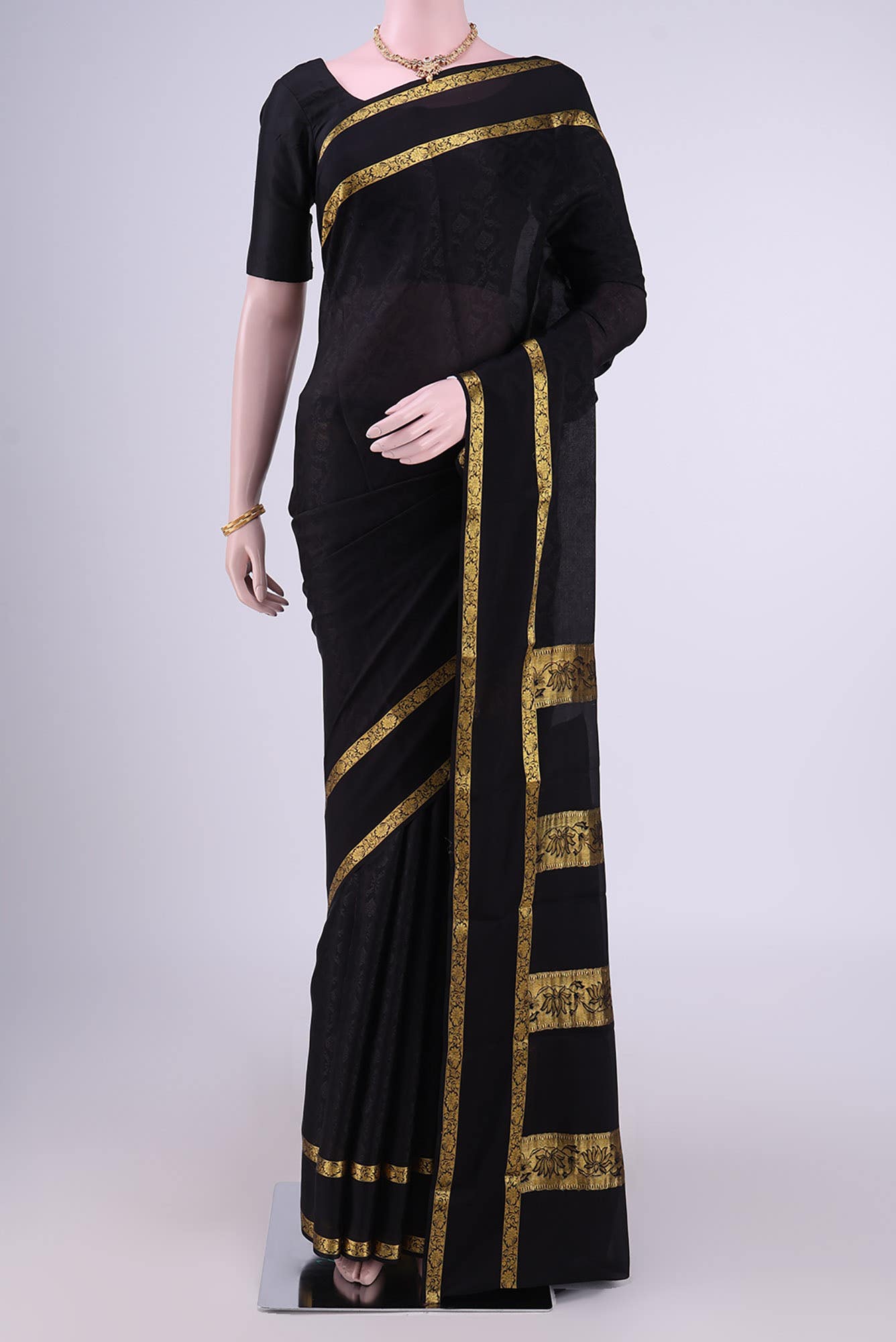Black Mysore Crepe Saree