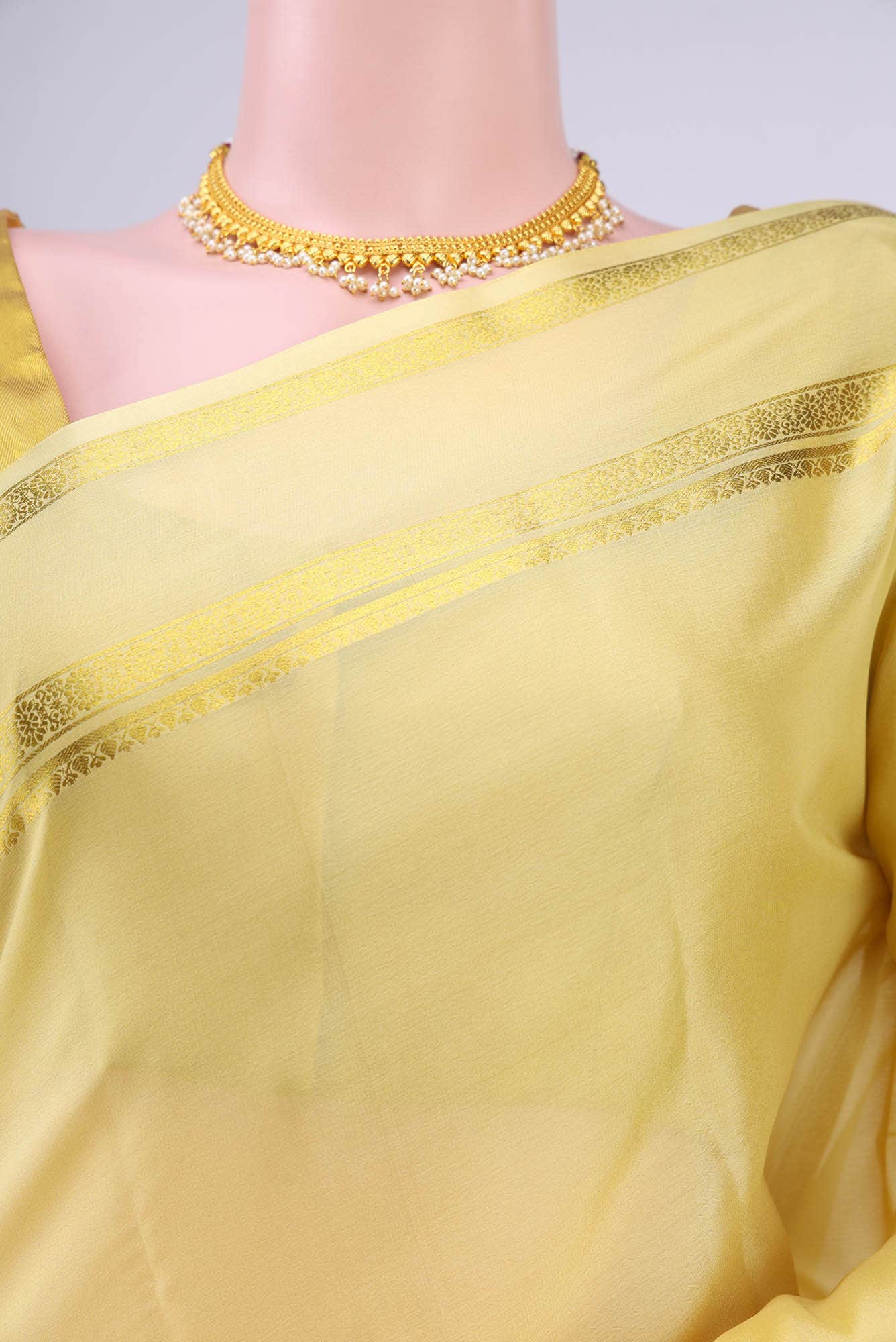Cream Mysore Crepe Saree