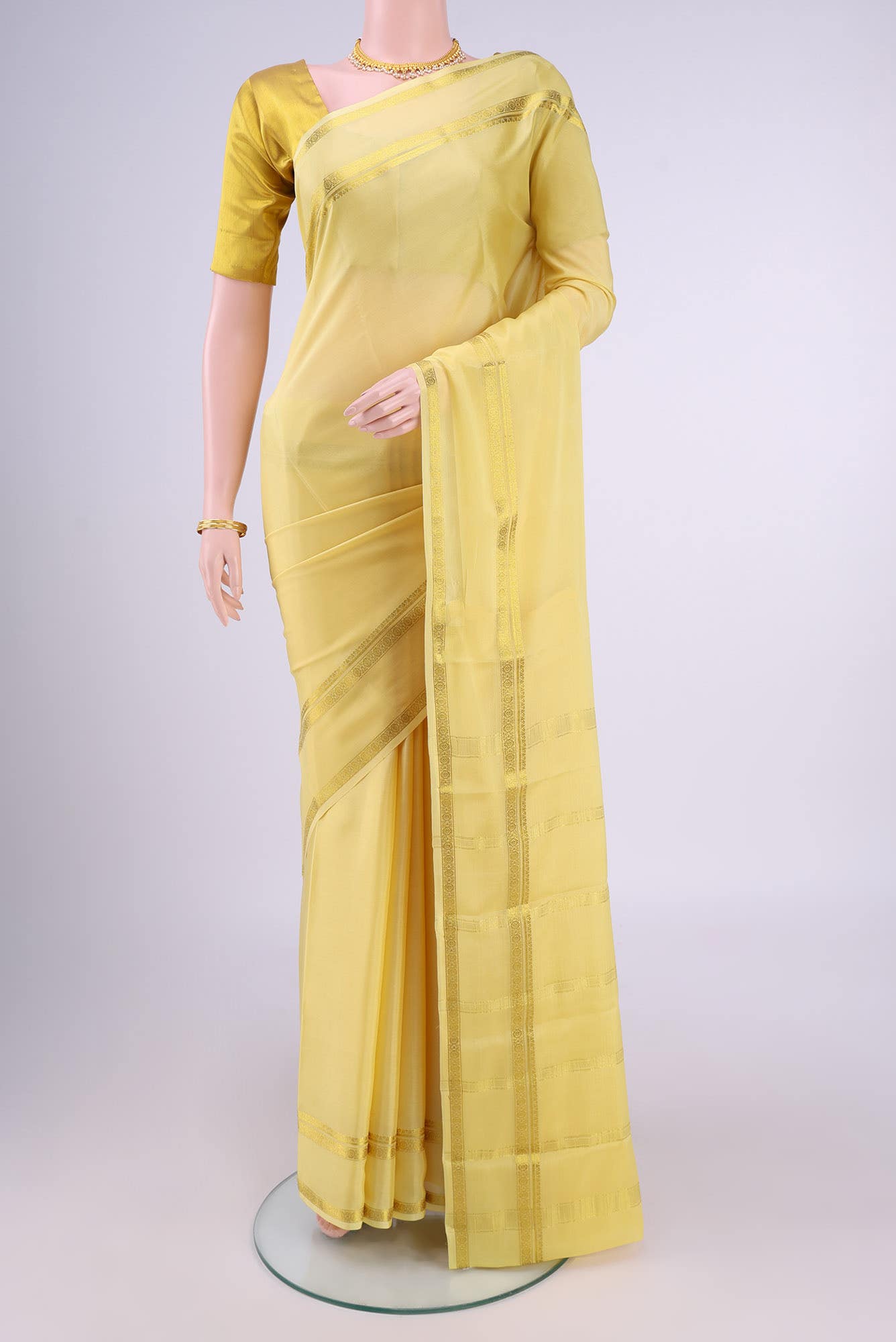 Cream Mysore Crepe Saree