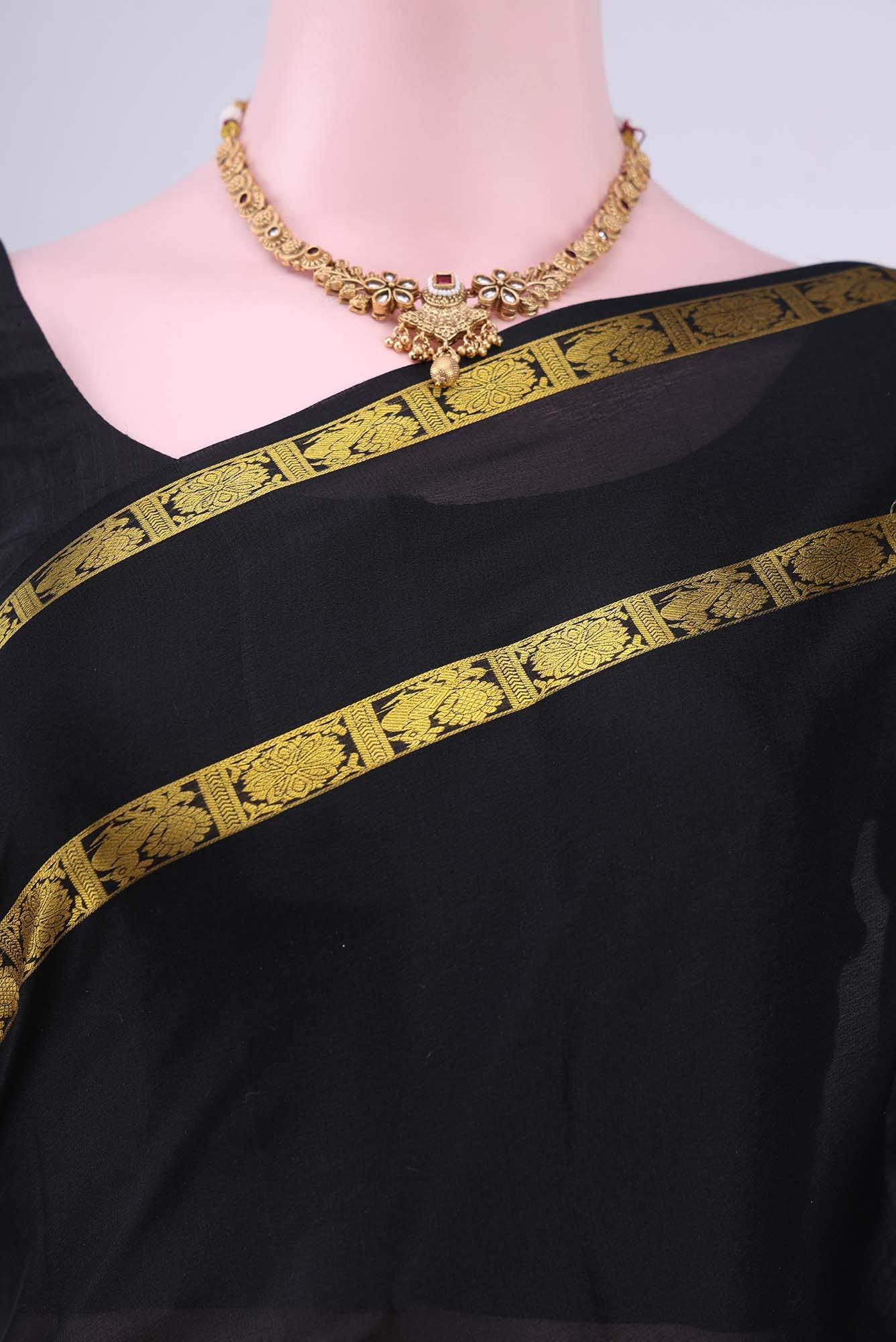 Black Mysore Crepe Saree
