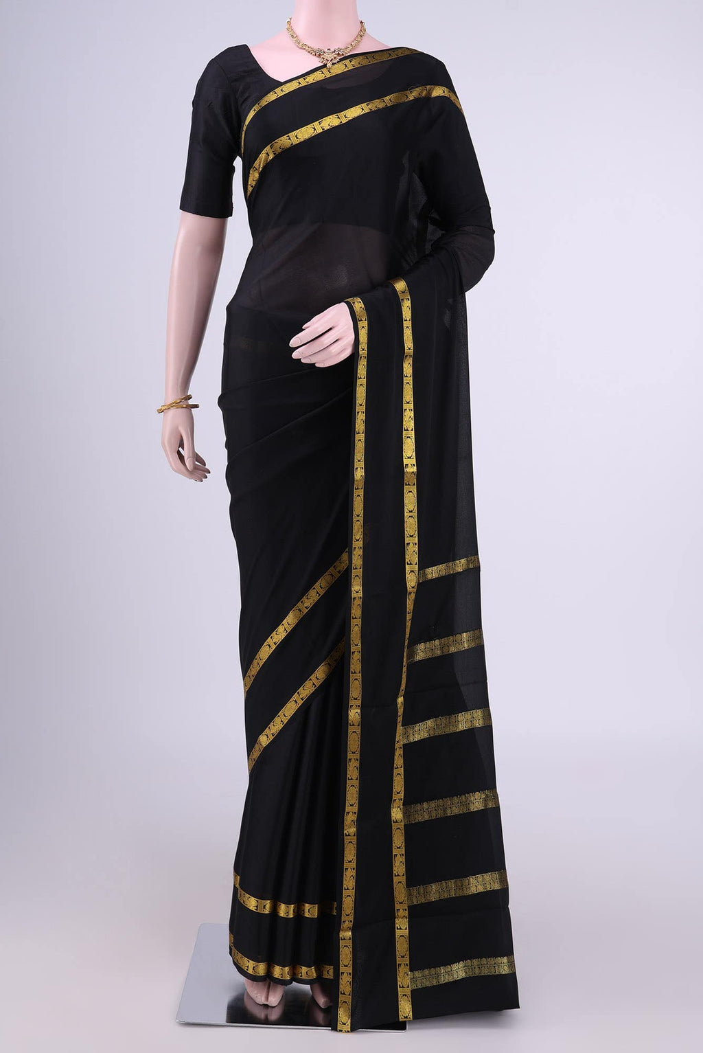 Black Mysore Crepe Saree