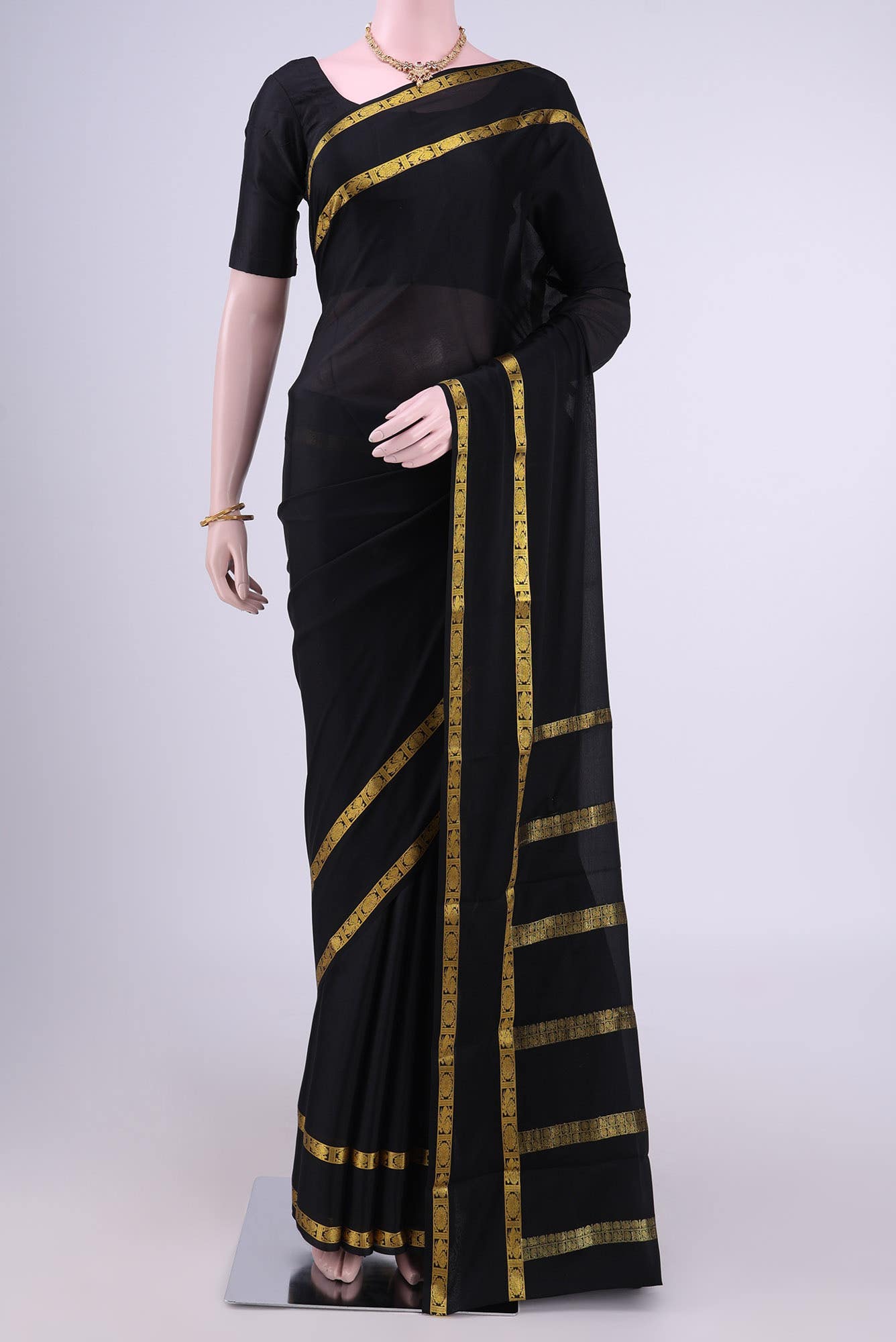 Black Mysore Crepe Saree