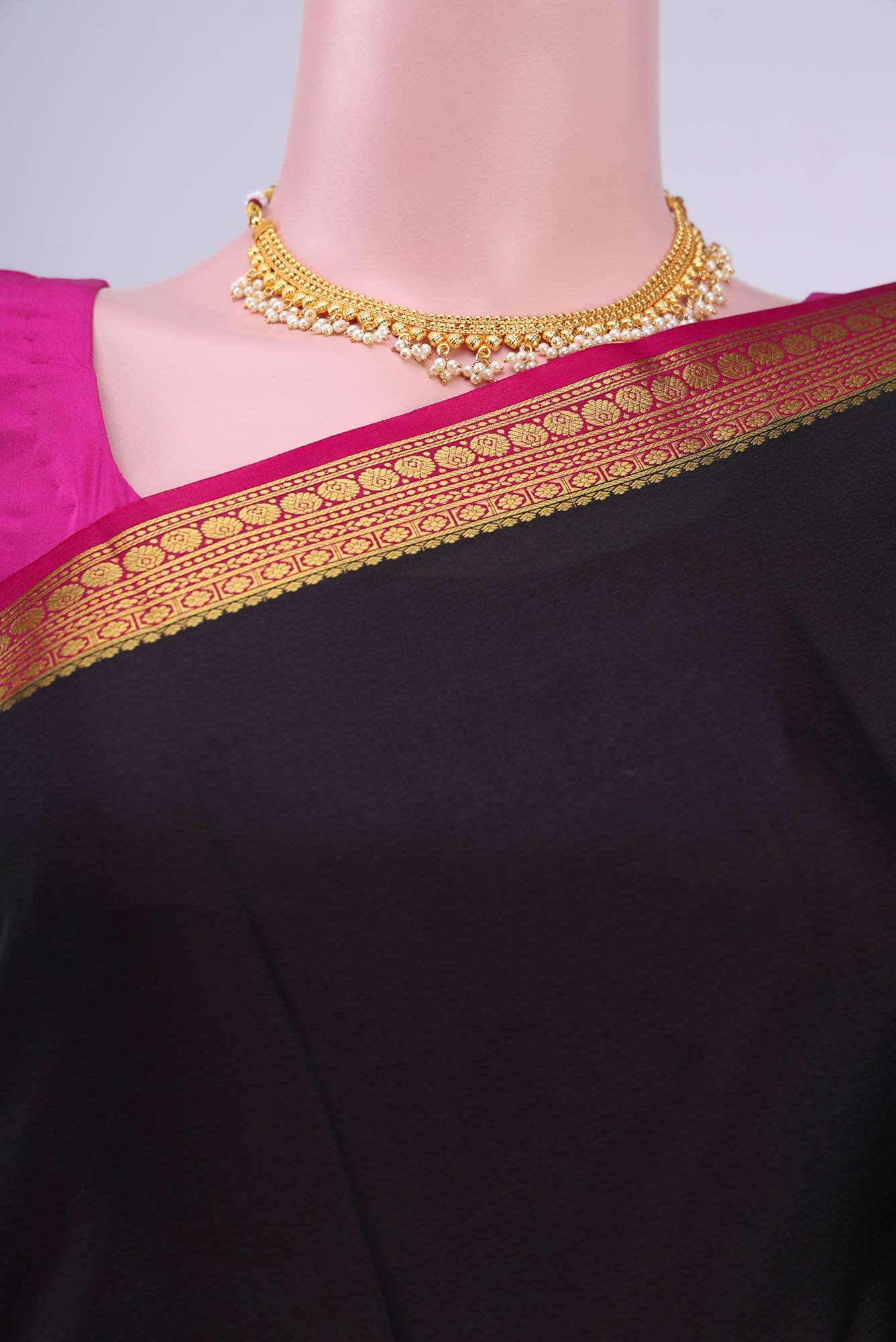 Black Mysore Crepe Saree