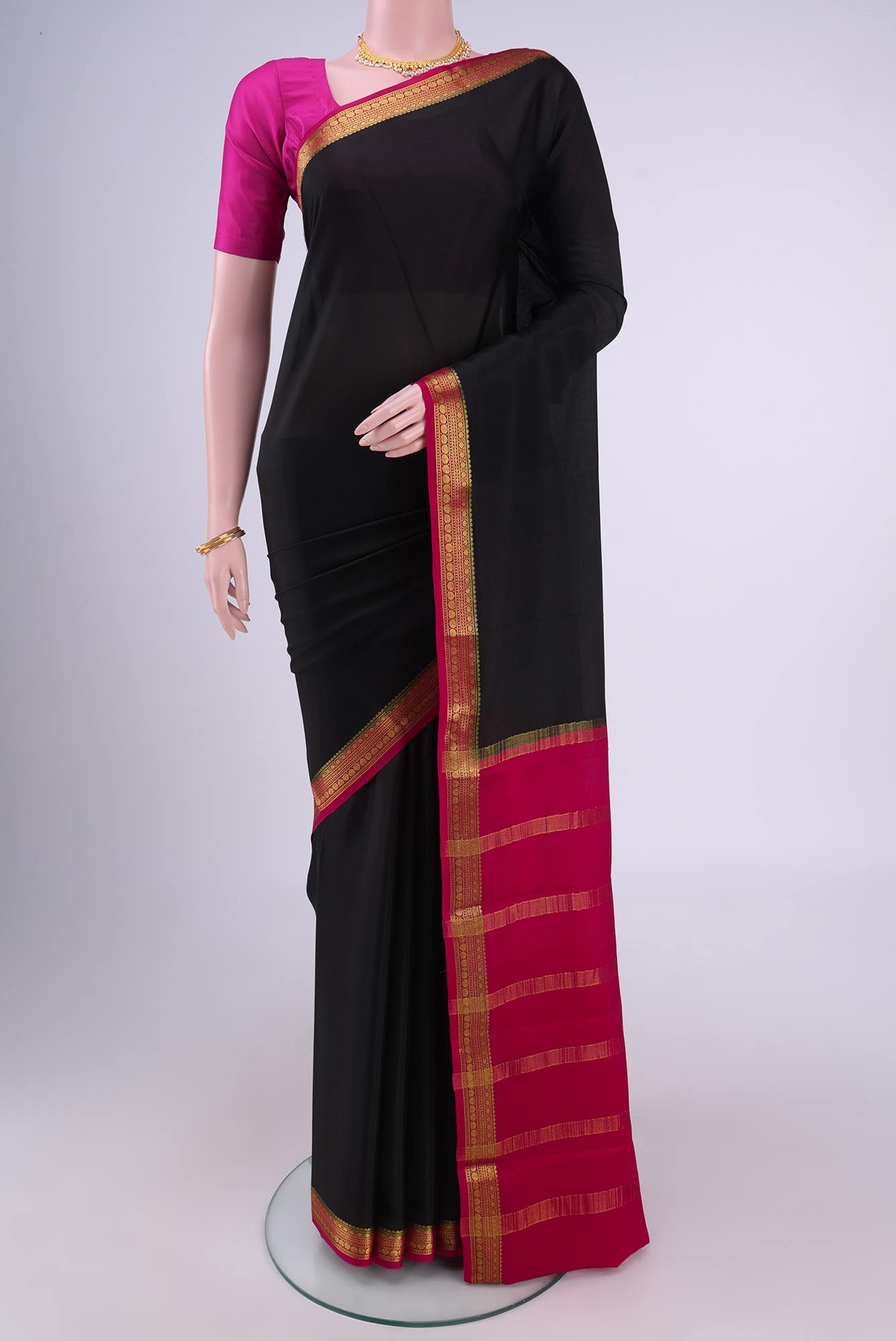 Black Mysore Crepe Saree