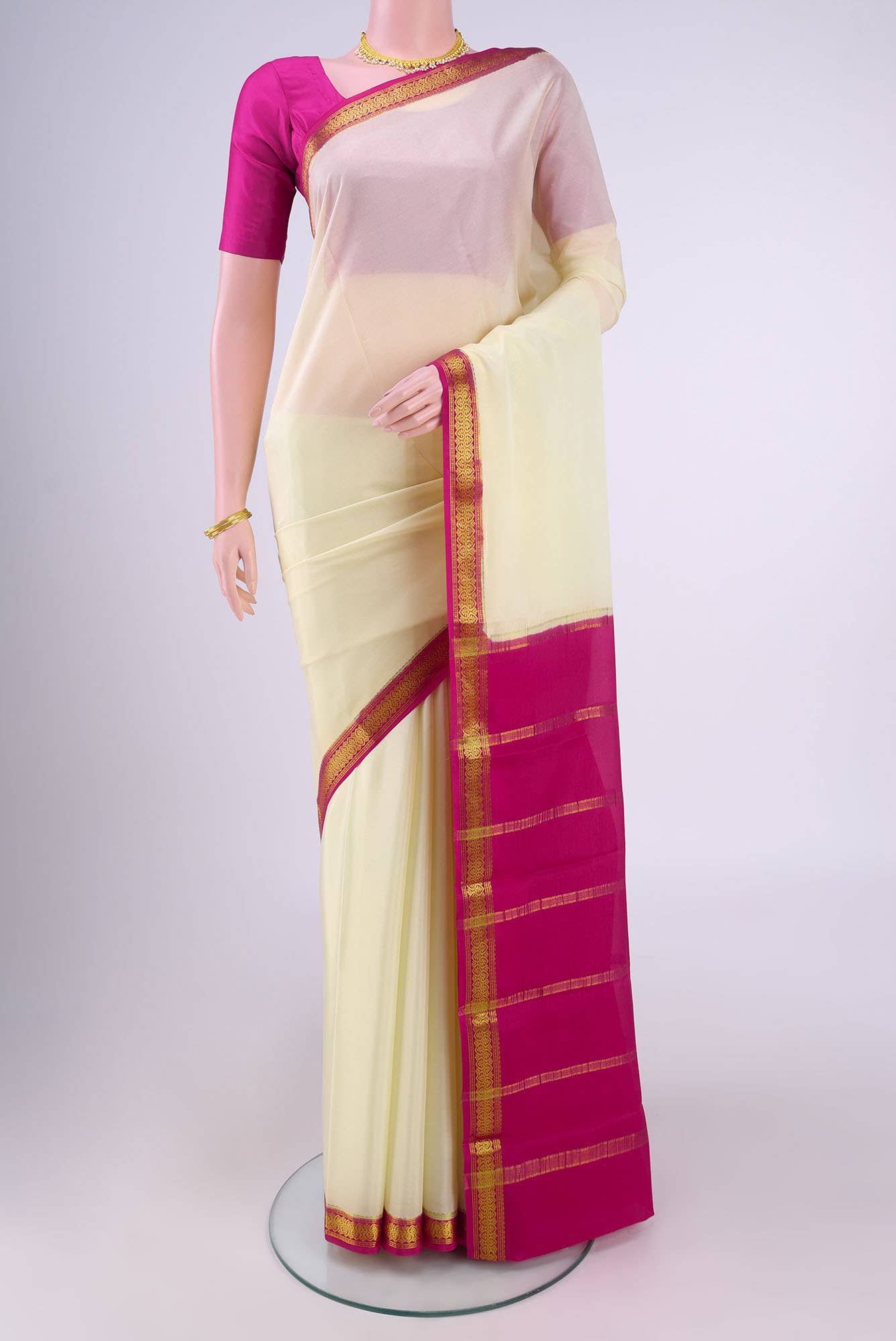 Cream Mysore Crepe Saree