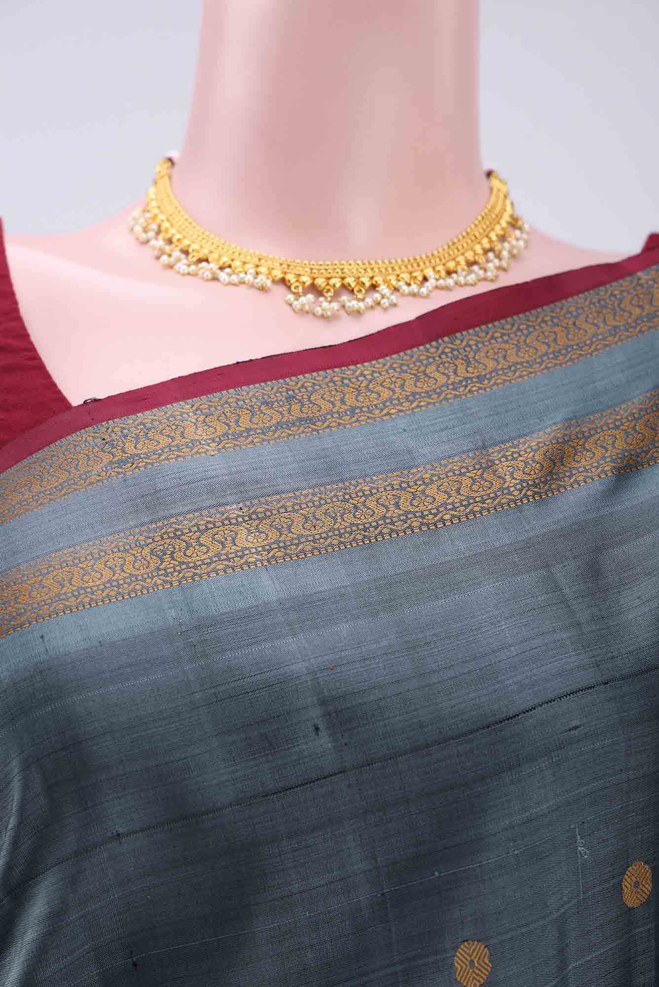 Blue Grey Kanchipuram Silk Saree