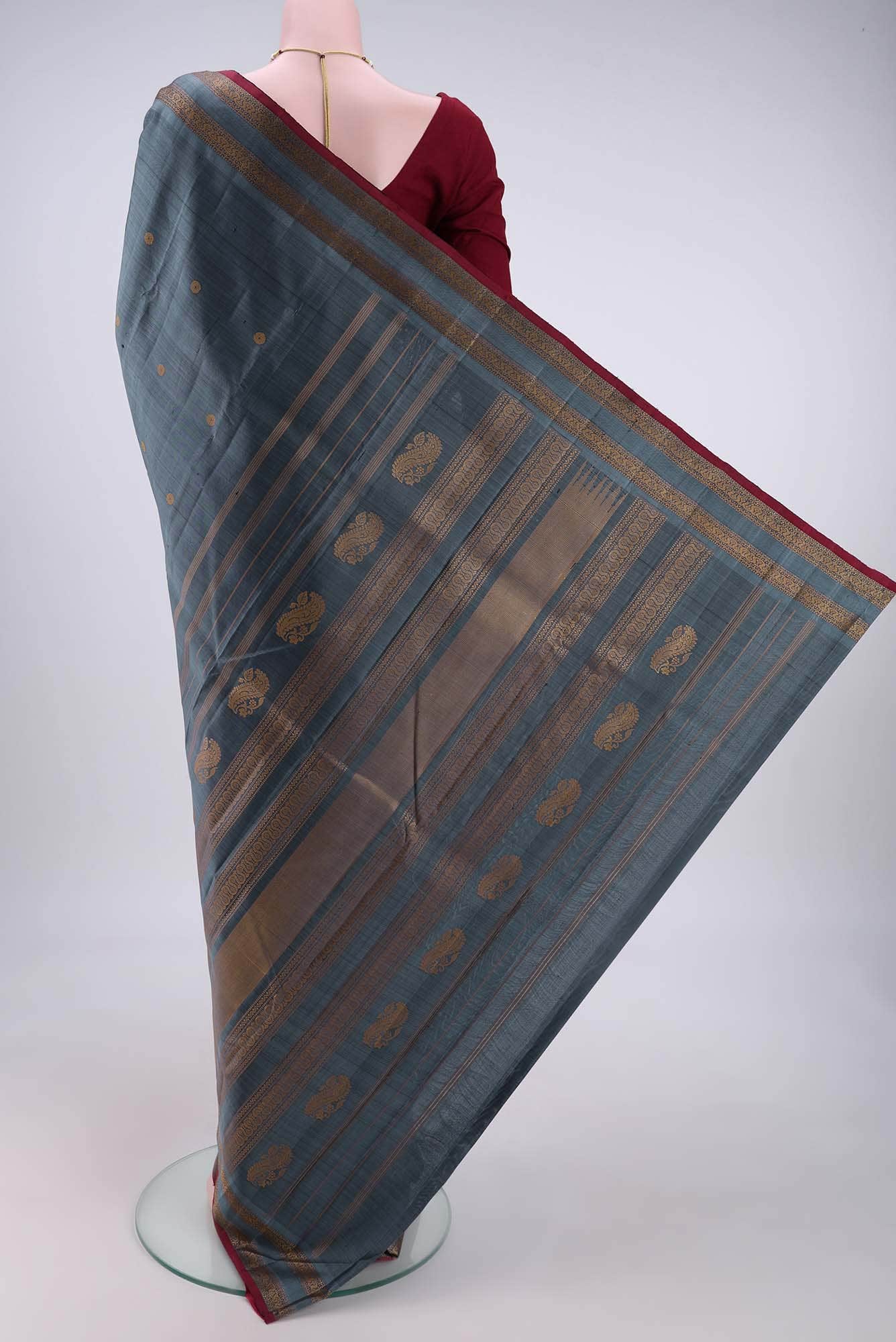 Blue Grey Kanchipuram Silk Saree