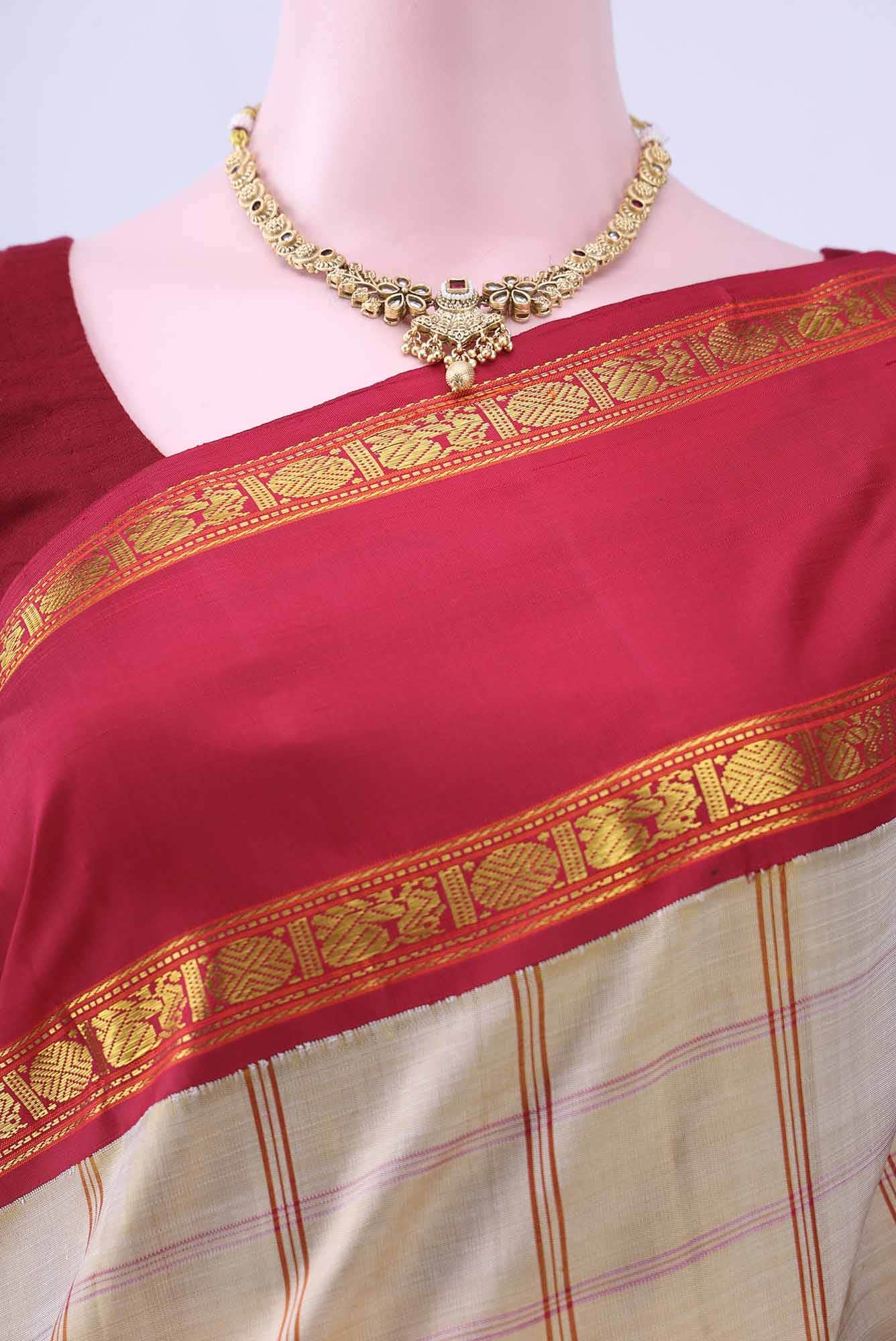 Beige Kanchipuram Silk Saree