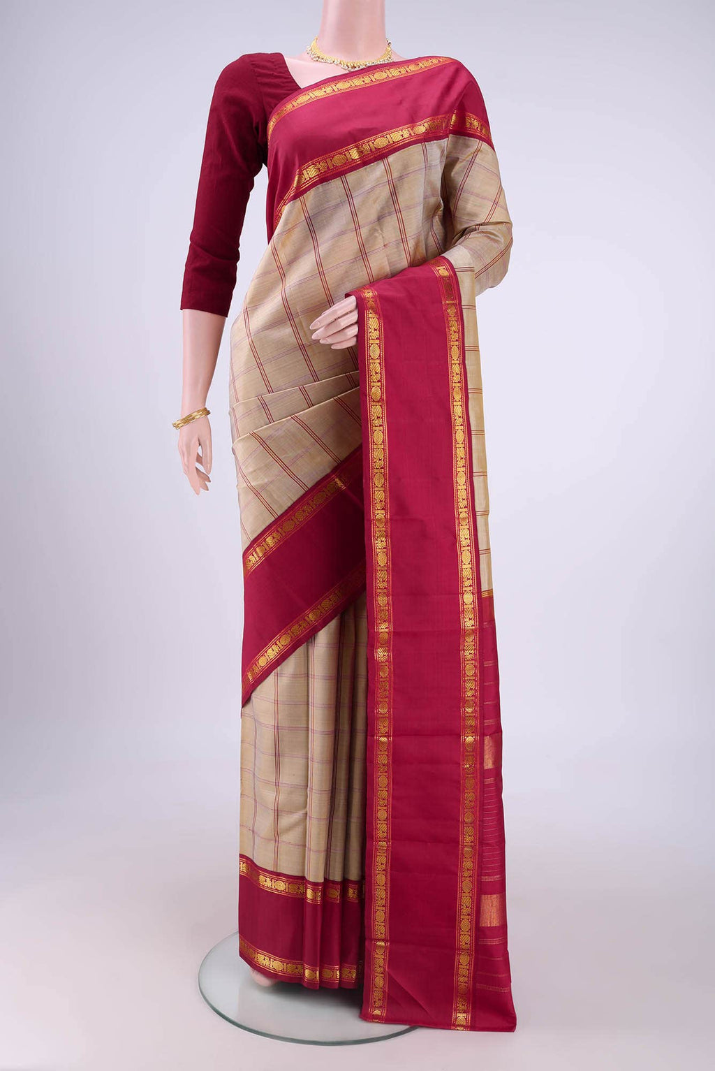 Beige Kanchipuram Silk Saree