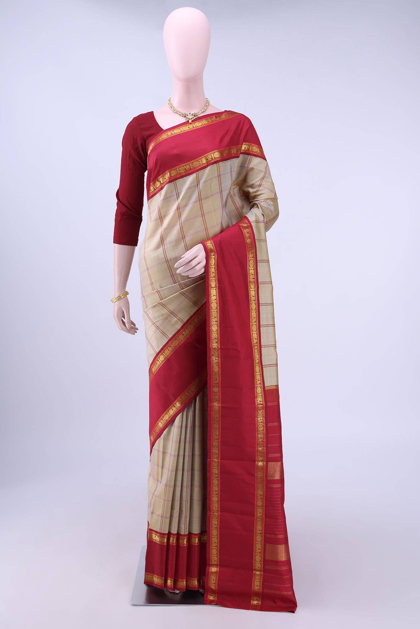 Beige Kanchipuram Silk Saree