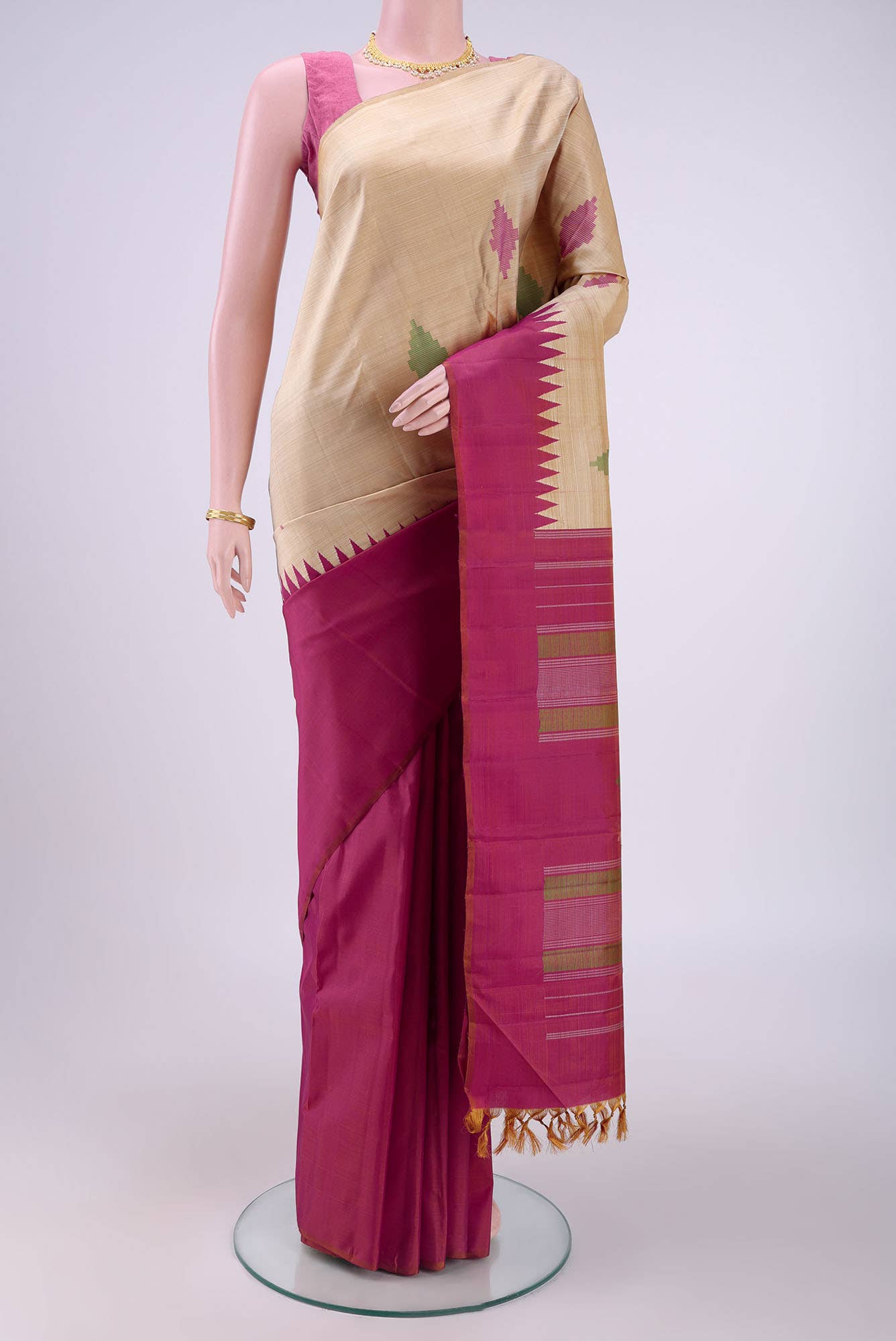 Beige Kanchipuram Silk Saree