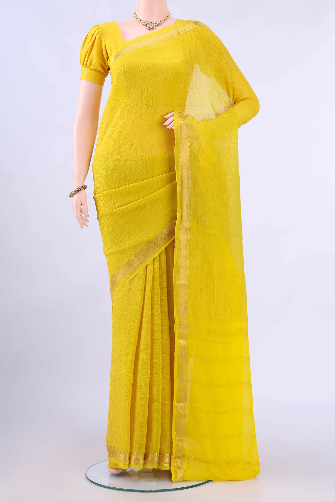 Lemon Yellow Mysore Georgette Saree