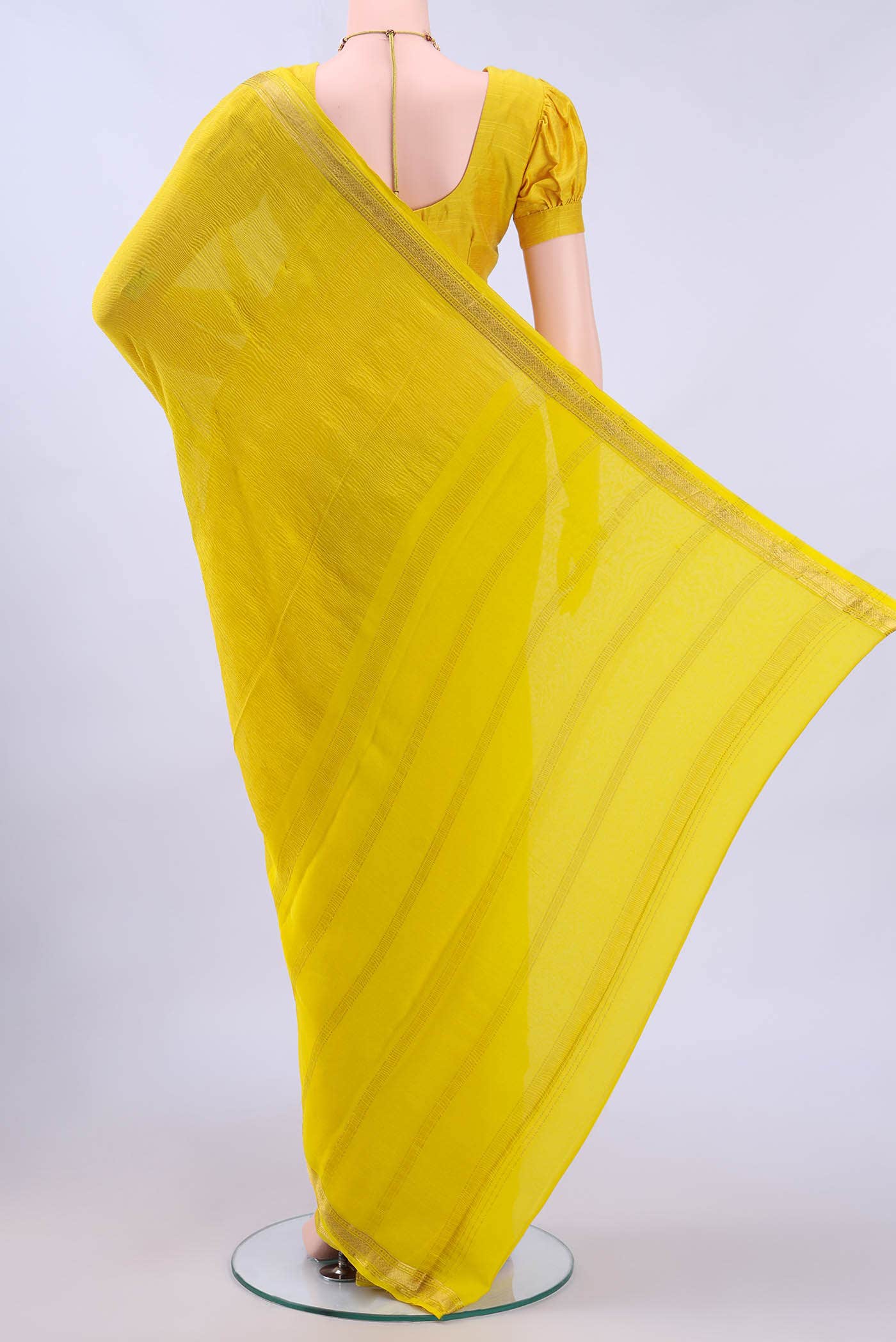 Lemon Yellow Mysore Georgette Saree