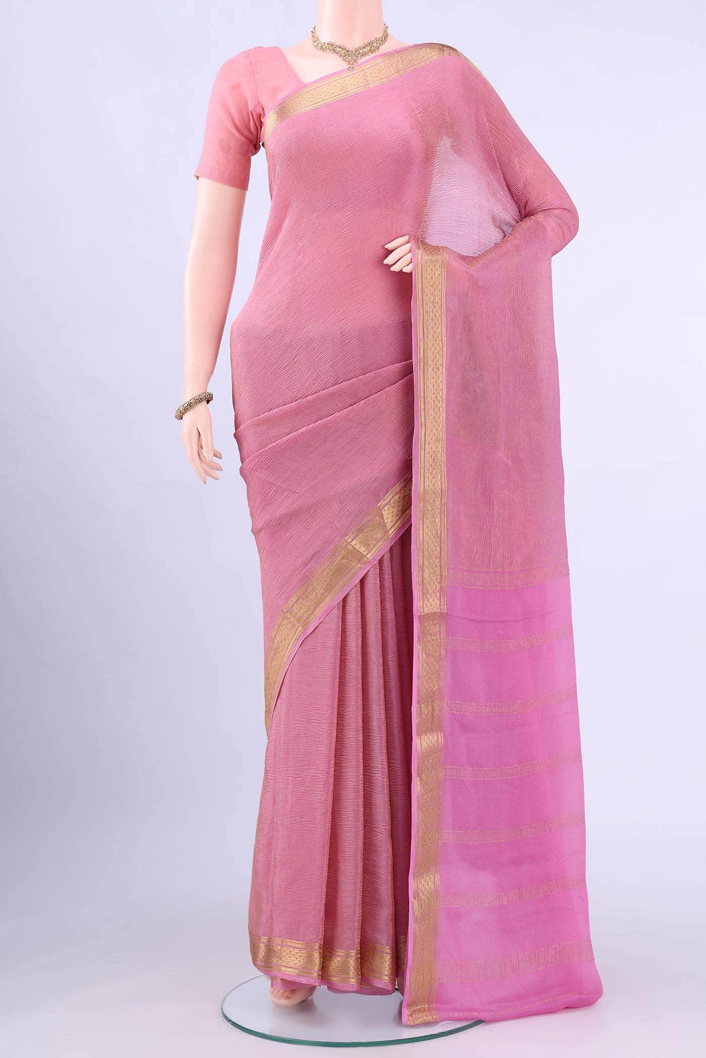 Pink Mysore Crepe Saree