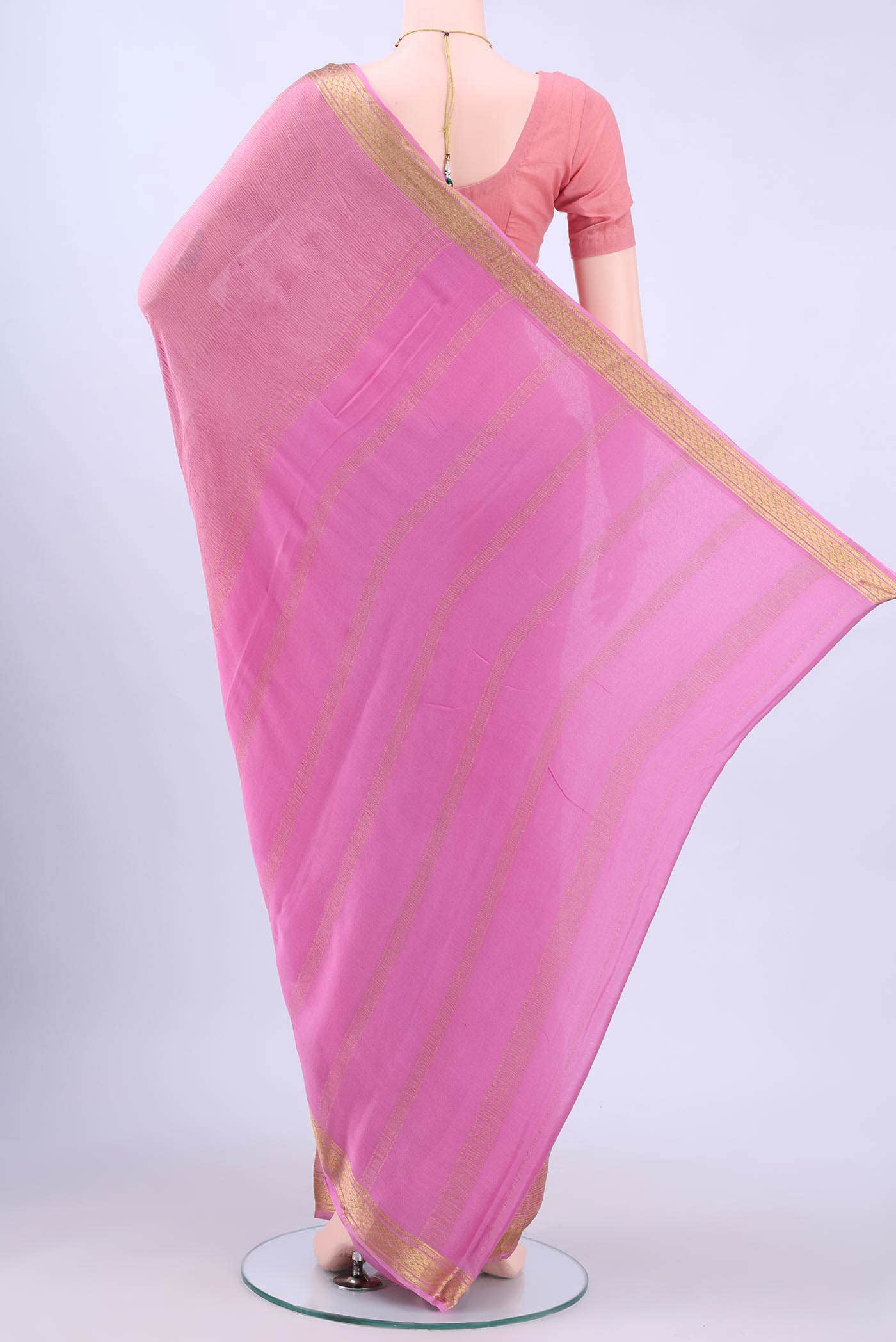 Pink Mysore Crepe Saree