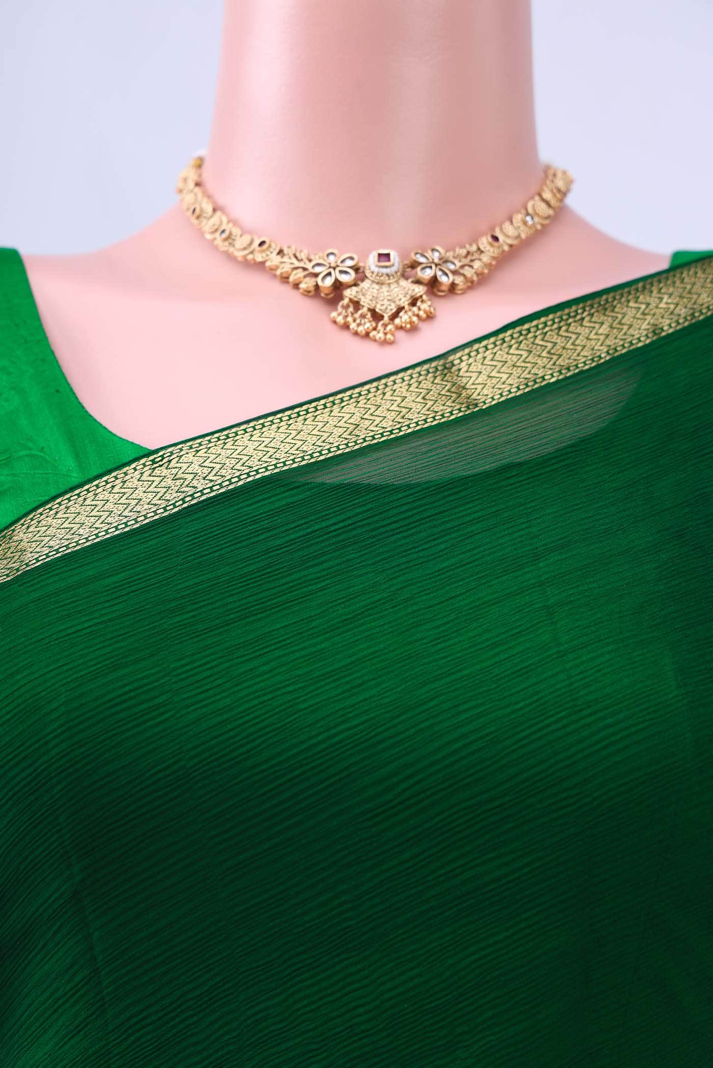 Bottle Green Mysore Chiffon Saree
