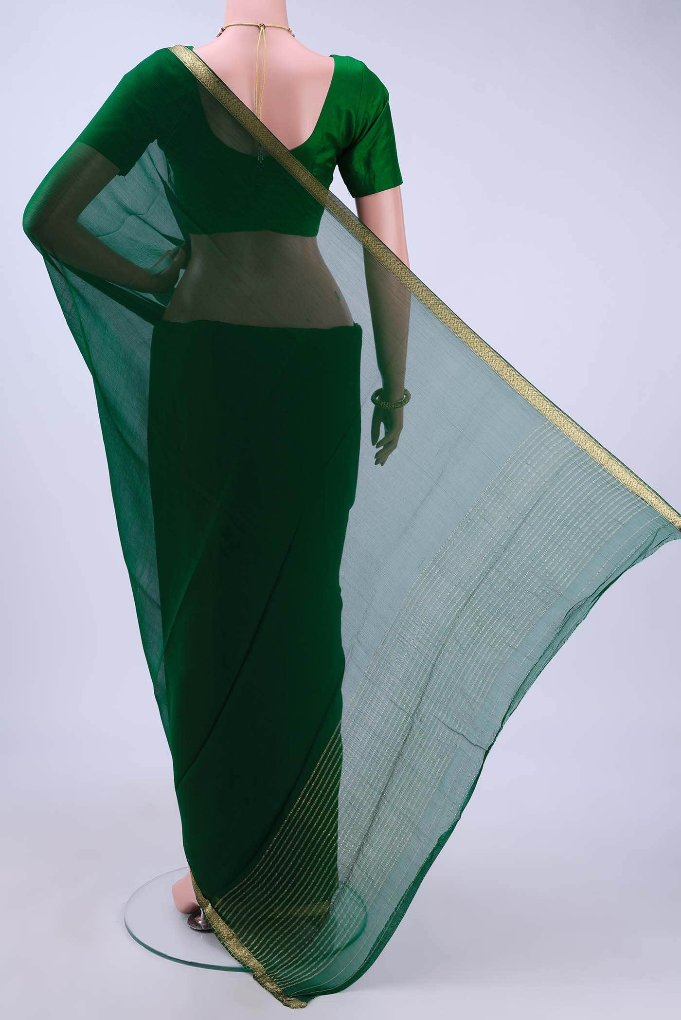 Bottle Green Mysore Chiffon Saree