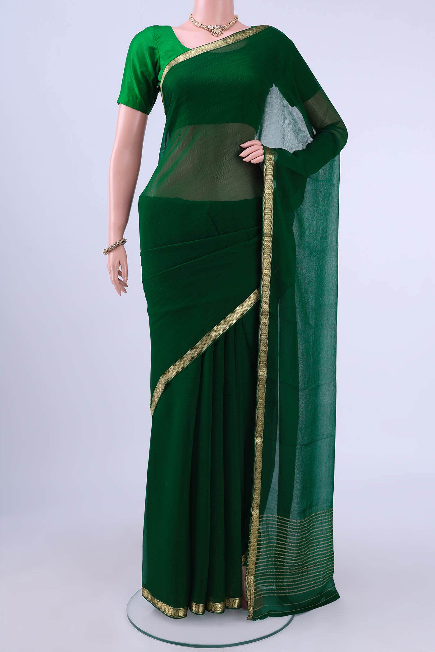 Bottle Green Mysore Chiffon Saree