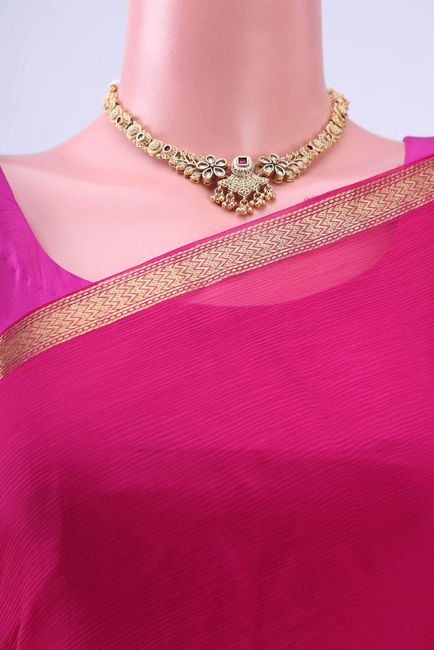 Rani Pink Mysore Chiffon Saree