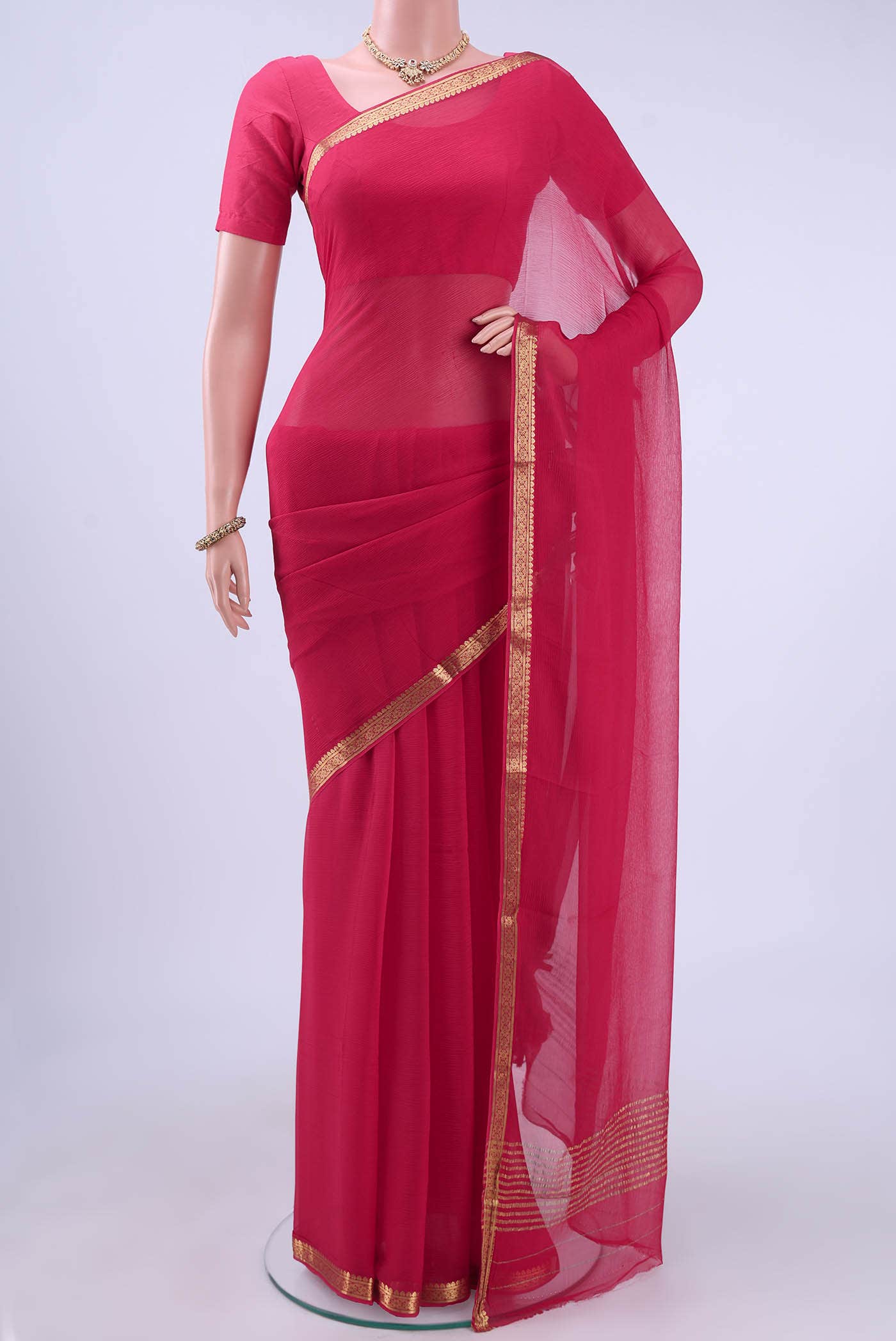 Dark Pink Mysore Chiffon Saree