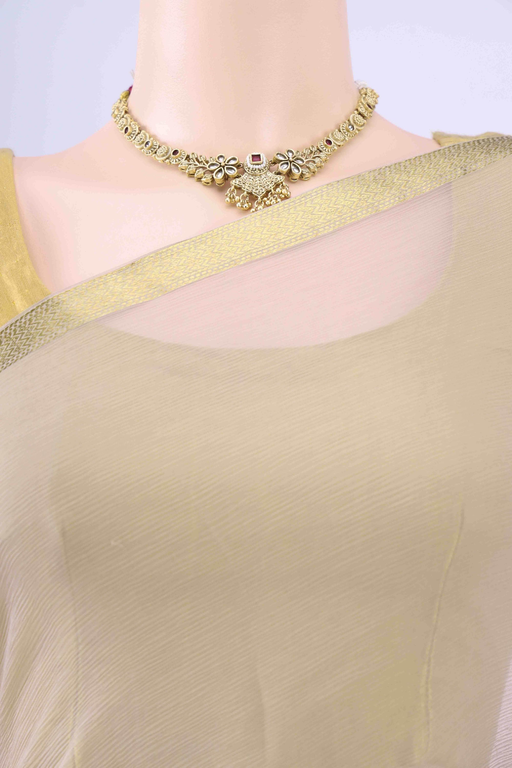 Beige Mysore Chiffon Saree