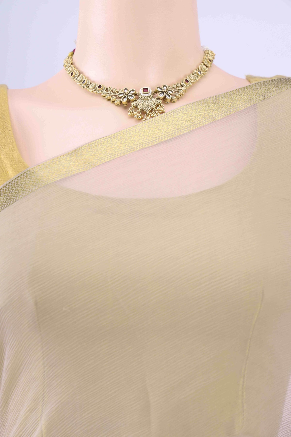 Beige Mysore Chiffon Saree