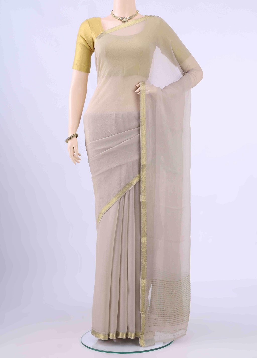 Beige Mysore Chiffon Saree
