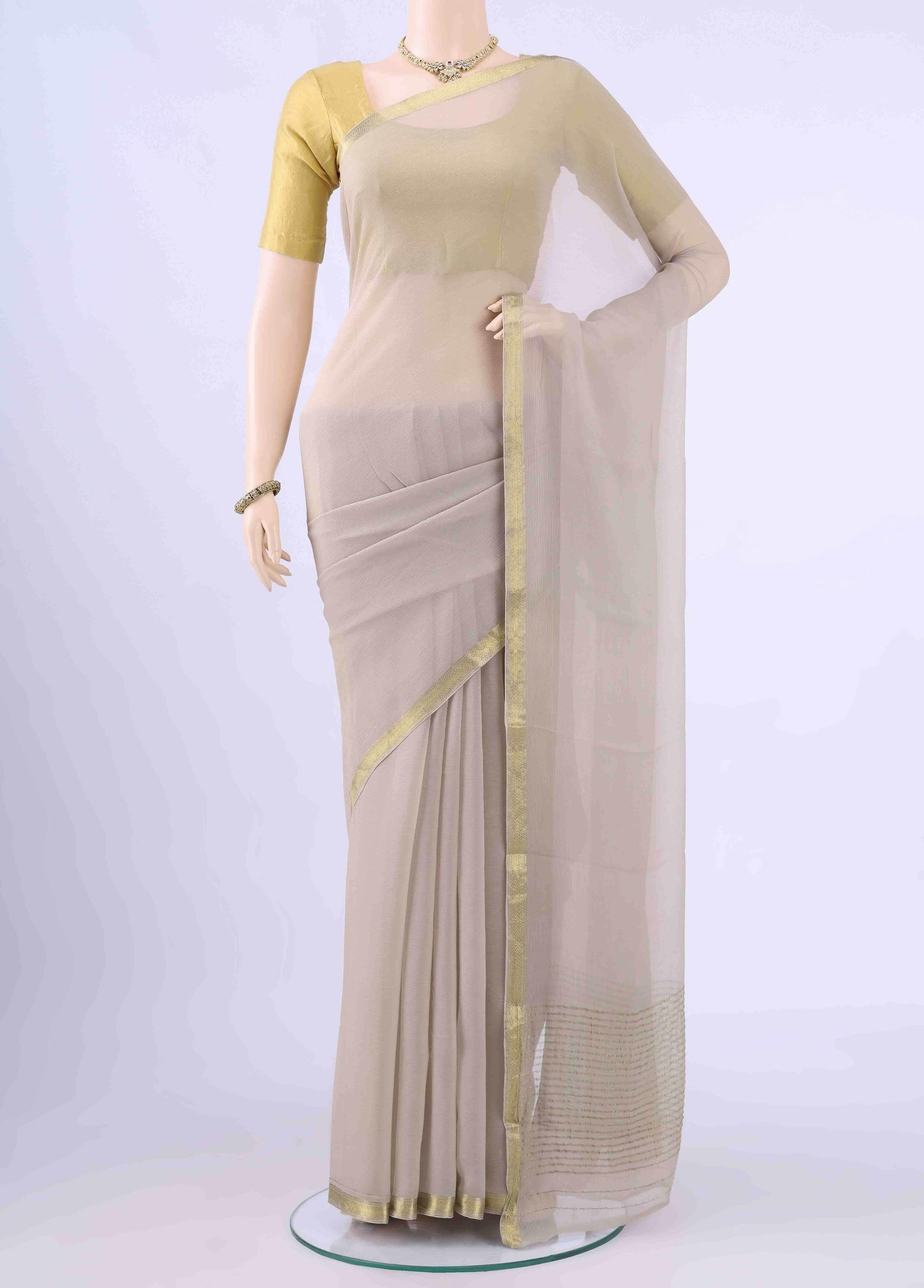 Beige Mysore Chiffon Saree
