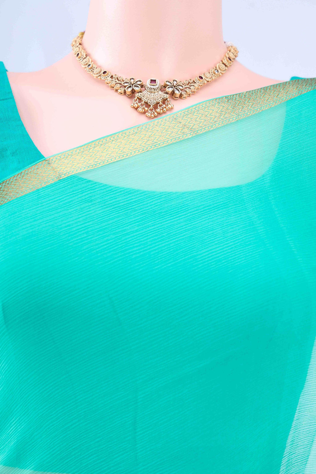 Sea Green Mysore Chiffon Saree